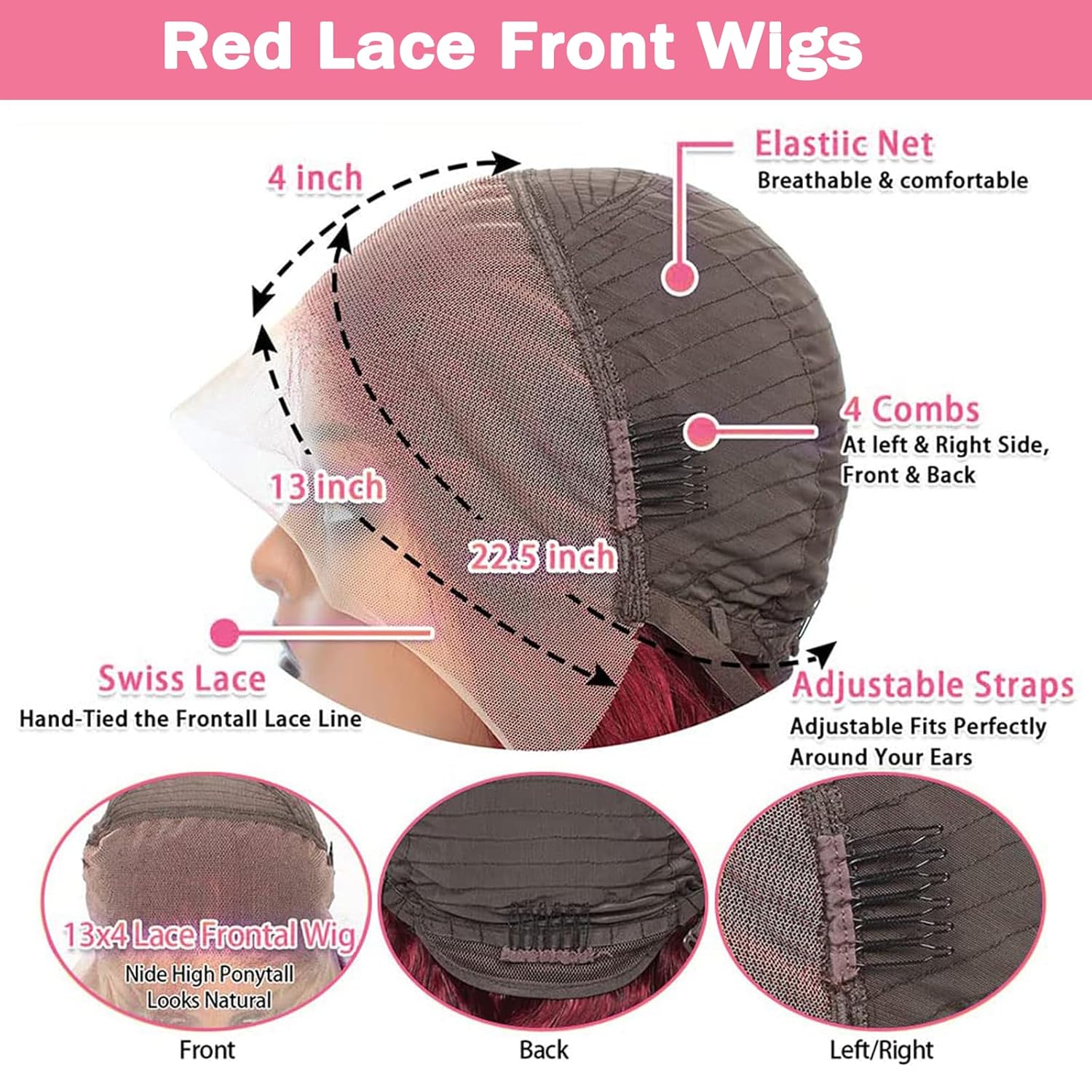 99J Burgundy Wig, Real Hair, 13x4cm, Body Wavy Lace Front Wig, Real Hair, 180 Density, Pre-Pulled, Glue-Free, Wine Red Lace Front Wig, Women's, 28 Inches (Approx. 71.1 cm)