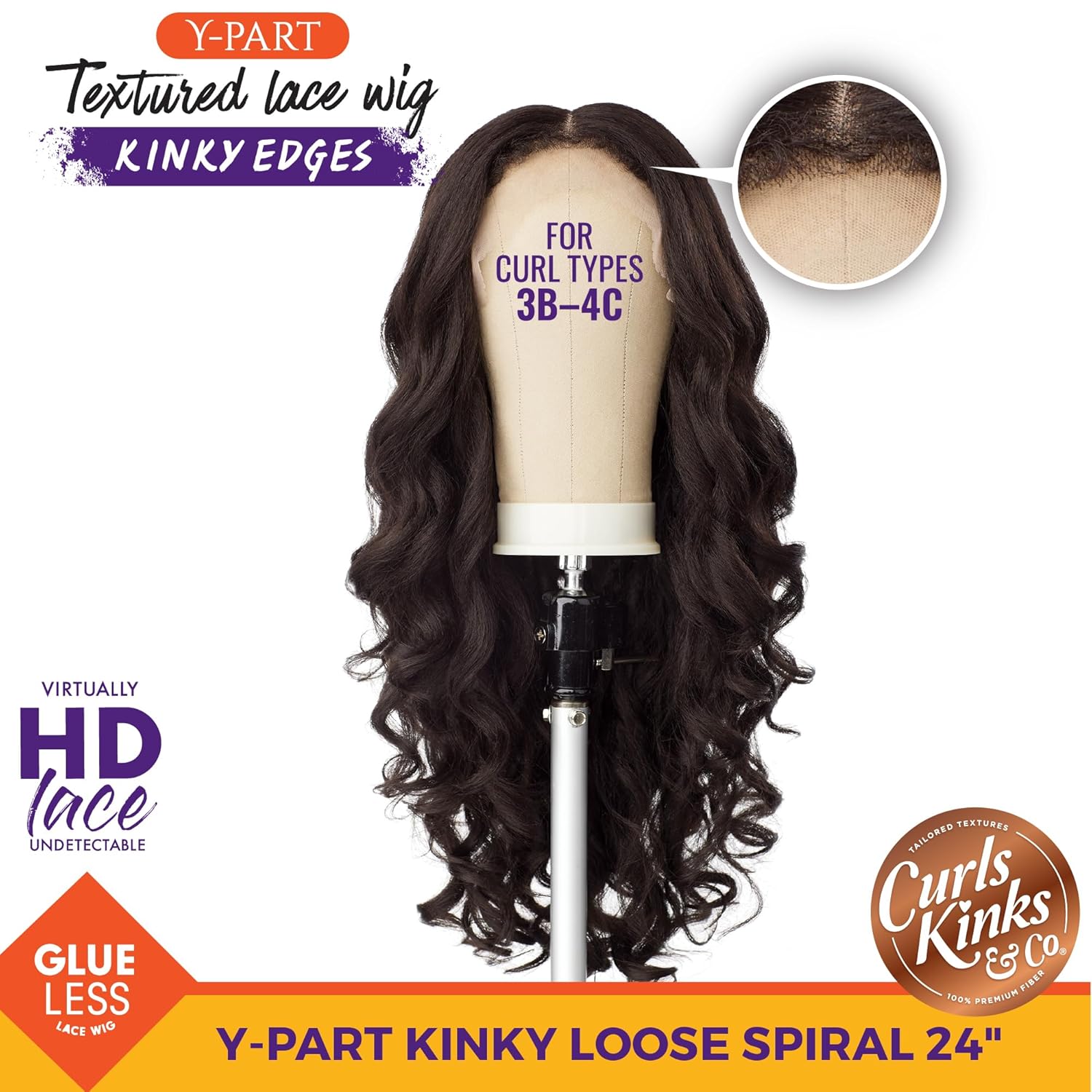 Sensationnel Kinksandco Kinkyedge Curly Wig - Lewd Spiral 24 inch Y-Shaped with partial lace, natural twisted hairline, suitable for 3C to 4C hair texture (BALAYAGECOPPER)