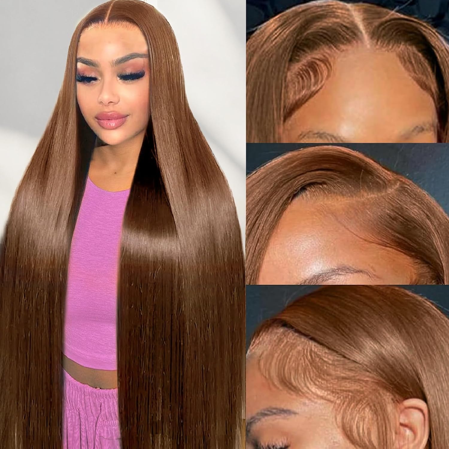 Cypha 28-inch (approx. 50.8 cm) Chocolate Brown Lace Front Wig, Real Hair Pre-Pulled, 13x6 Straight Lace Front Wig, 180% Real Hair Density, Color #4 Light Brown Glue-Free Wig, HD Lace Forehead Wig for Women.