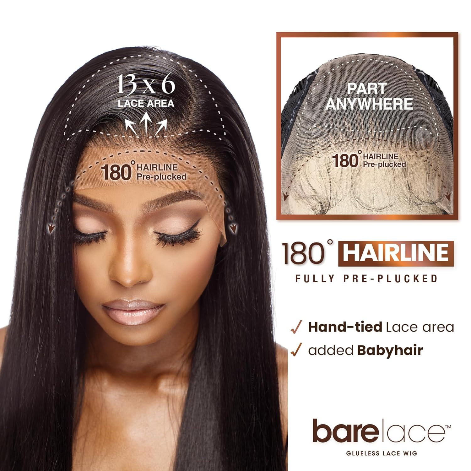 Sensationnel Bare Lace 13x6 Wig - Unit 3, Glue-free Synthetic Lace, 180-degree Pre-pulled Hairline (LIGHTASHBROWN)