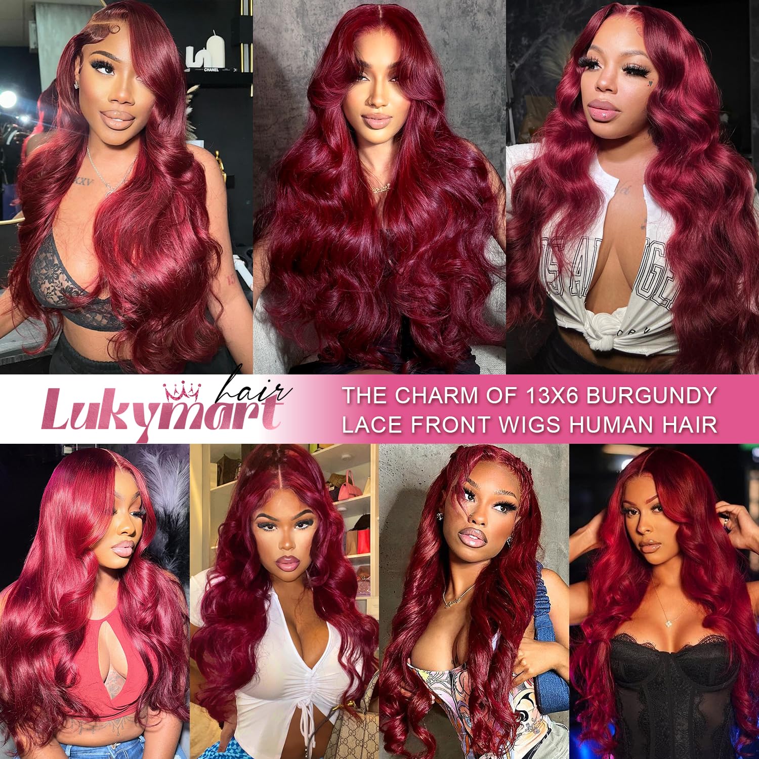 28-inch 99J Burgundy Lace Front Wig, Real Hair 13x6 HD Transparent Body Wavy Lace Front Wig, Pre-Pulled 99J, Burgundy Red Wine Glue-Free Real Hair Wig for Women