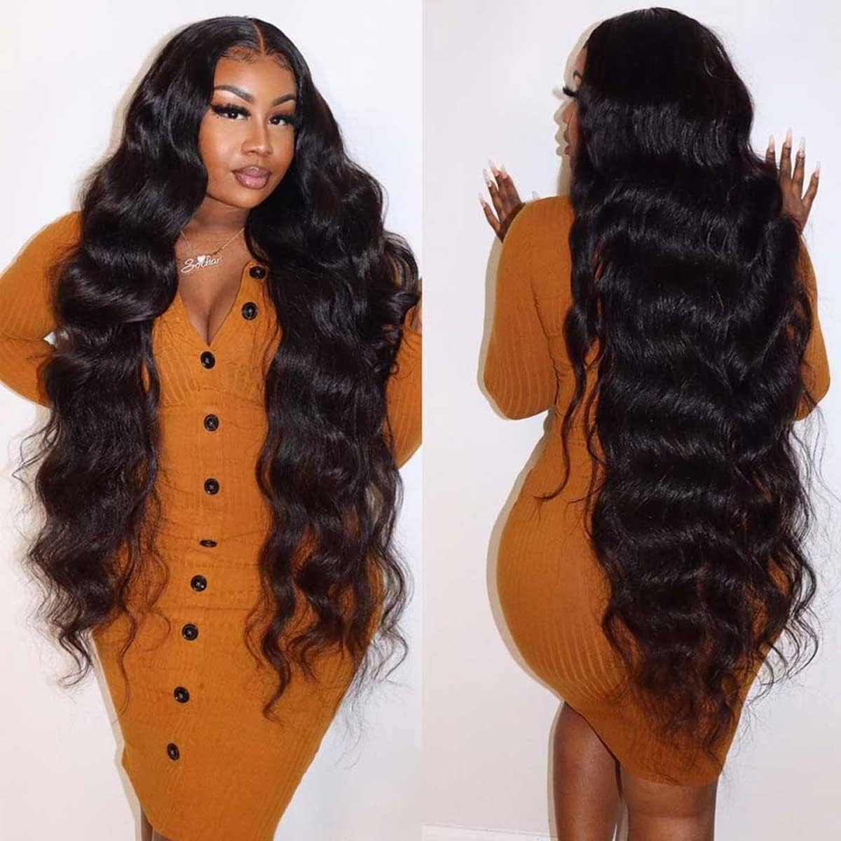 13x4 body wavy lace front wig, real hair, pre-plucked 180 density HD transparent lace front wig, human hair, suitable for women, glue-free wig, real hair, includes baby hair