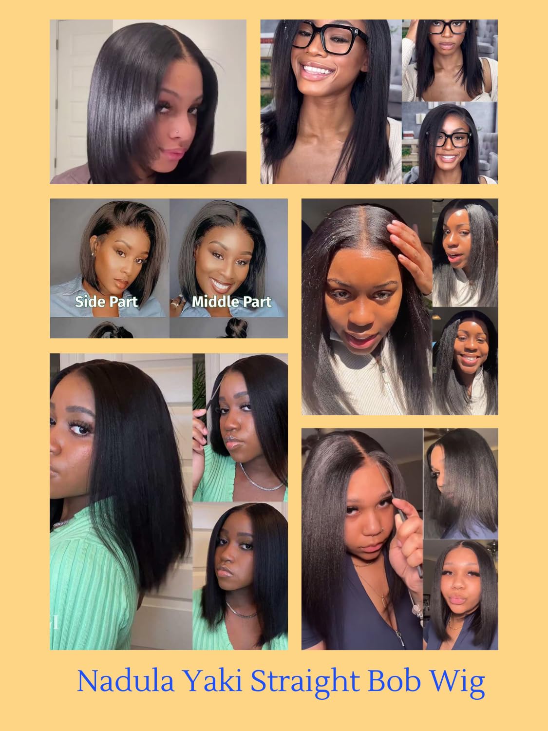 Nadula Yaki Straight Bob Drawstring Wig, Real Hair, Glue-Free, Pre-cut 7x5 HD Bye Bye Knots Lace Front Wig, Real Hair, Pre-picked Invisible Knots, Short Yaki Bob Wig, 150% Density, 12 Inches (approx. 30.5 cm).