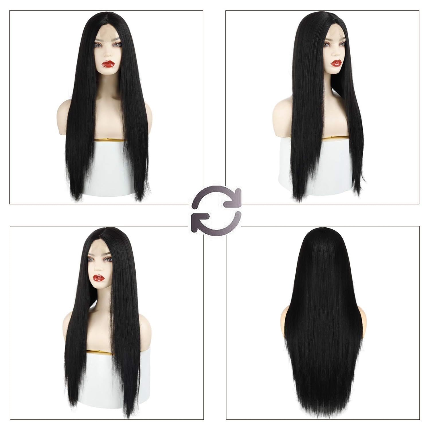 Xinran Women's Long Straight Black Wig, Synthetic Black Straight Wig, Natural Black Long Wig, 30 inches (approx. 76.2 cm) (Black)