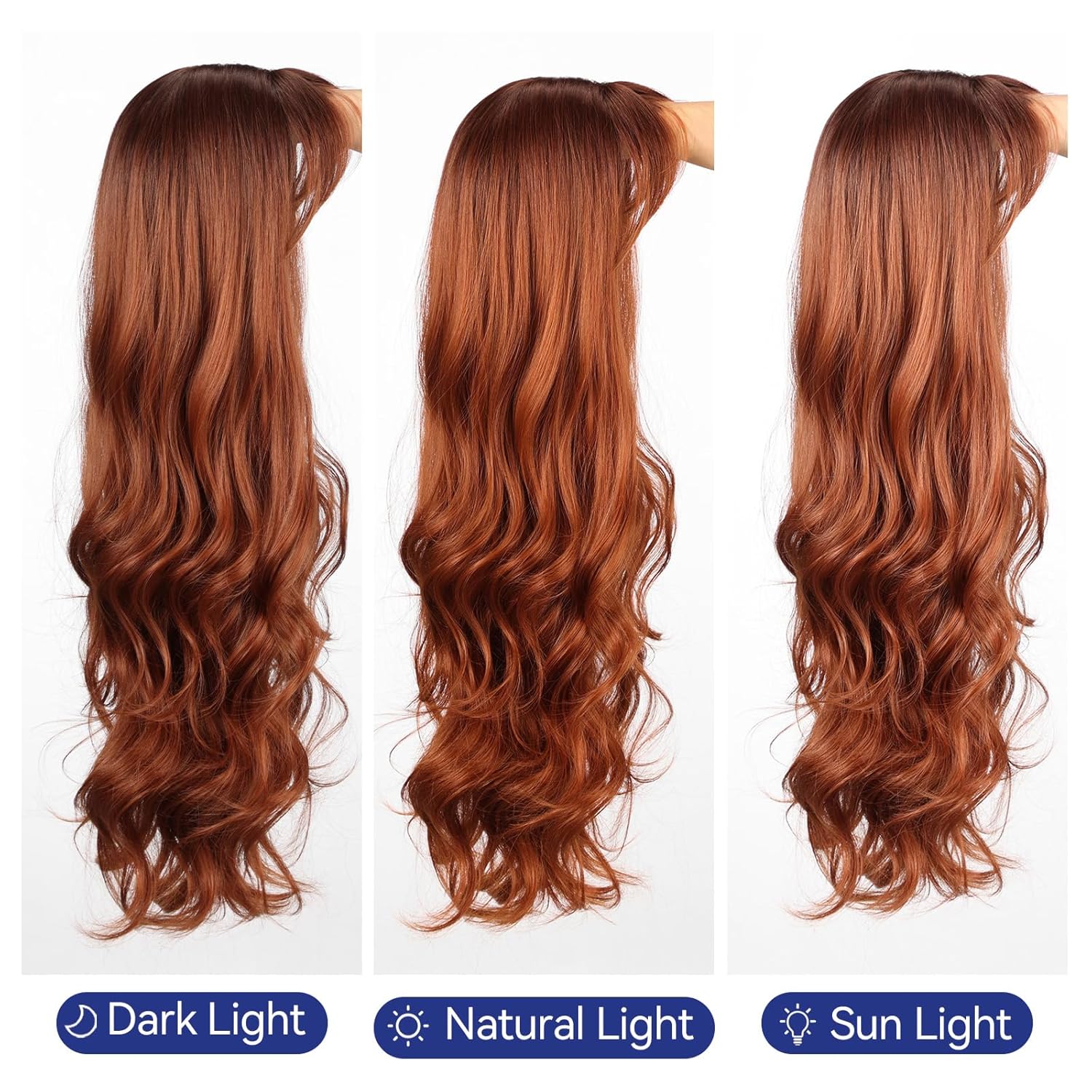 HAIRCUBE Auburn Wig with Bangs, Women's Long Curly Synthetic Wig, Suitable for Girls' Everyday Wear and Parties