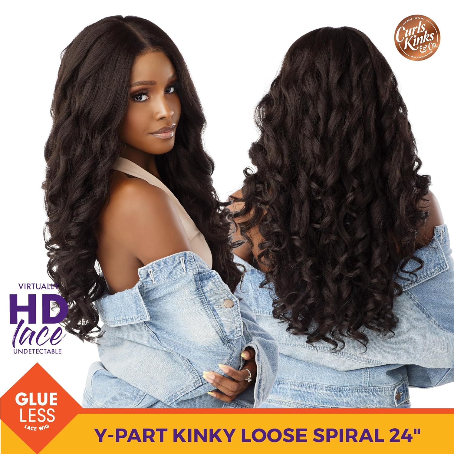 Sensationnel Kinksandco Kinkyedge Curly Wig - Lewd Spiral 24 inch Y-Shaped with partial lace, natural twisted hairline, suitable for 3C to 4C hair texture (BALAYAGECOPPER)