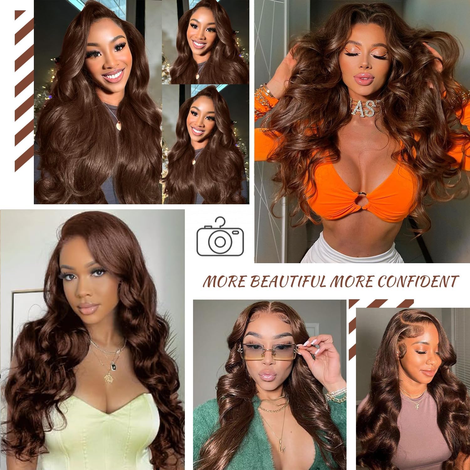 Chocolate brown lace front wig, 200 density, brown waves, 13x4, high-definition lace front wig, real hair pre-plucked and baby hair brown wig, colored #4, front-facing real human hair wig, women's style (30 inches).