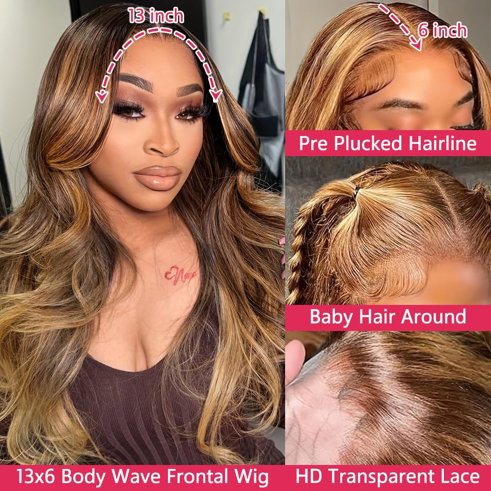 30-inch (approx. 30 cm) Honey Gold Gradient Lace Front Wig, Real Hair 13x6, High Definition Lace Front Wig 4/27, High Gloss Gradient Wave Lace Front Glue-Free Wig, Pre-selected Baby Hair