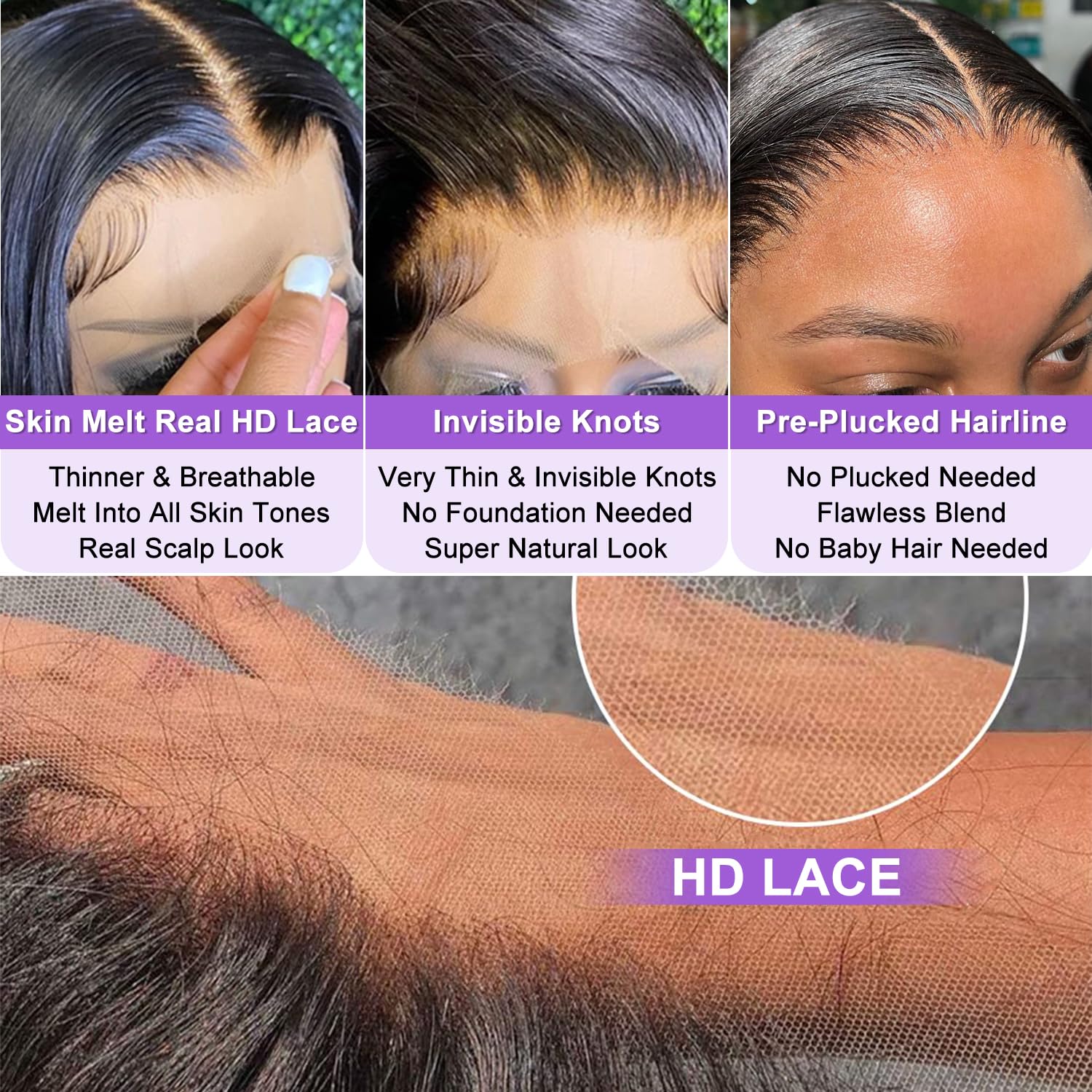 13x4 body wavy lace front wig, real hair, pre-plucked 180 density HD transparent lace front wig, human hair, suitable for women, glue-free wig, real hair, includes baby hair