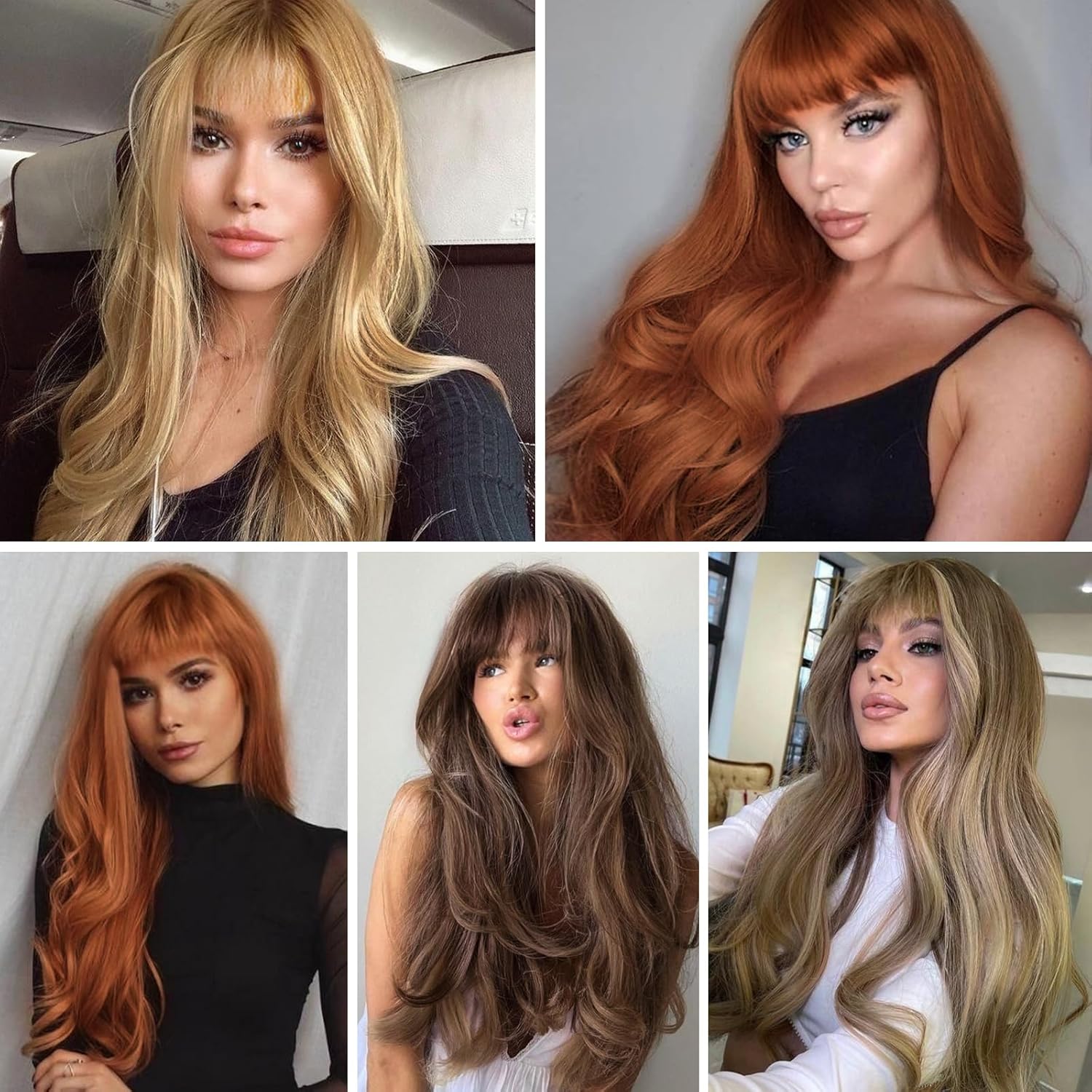 HAIRCUBE Auburn Wig with Bangs, Women's Long Curly Synthetic Wig, Suitable for Girls' Everyday Wear and Parties