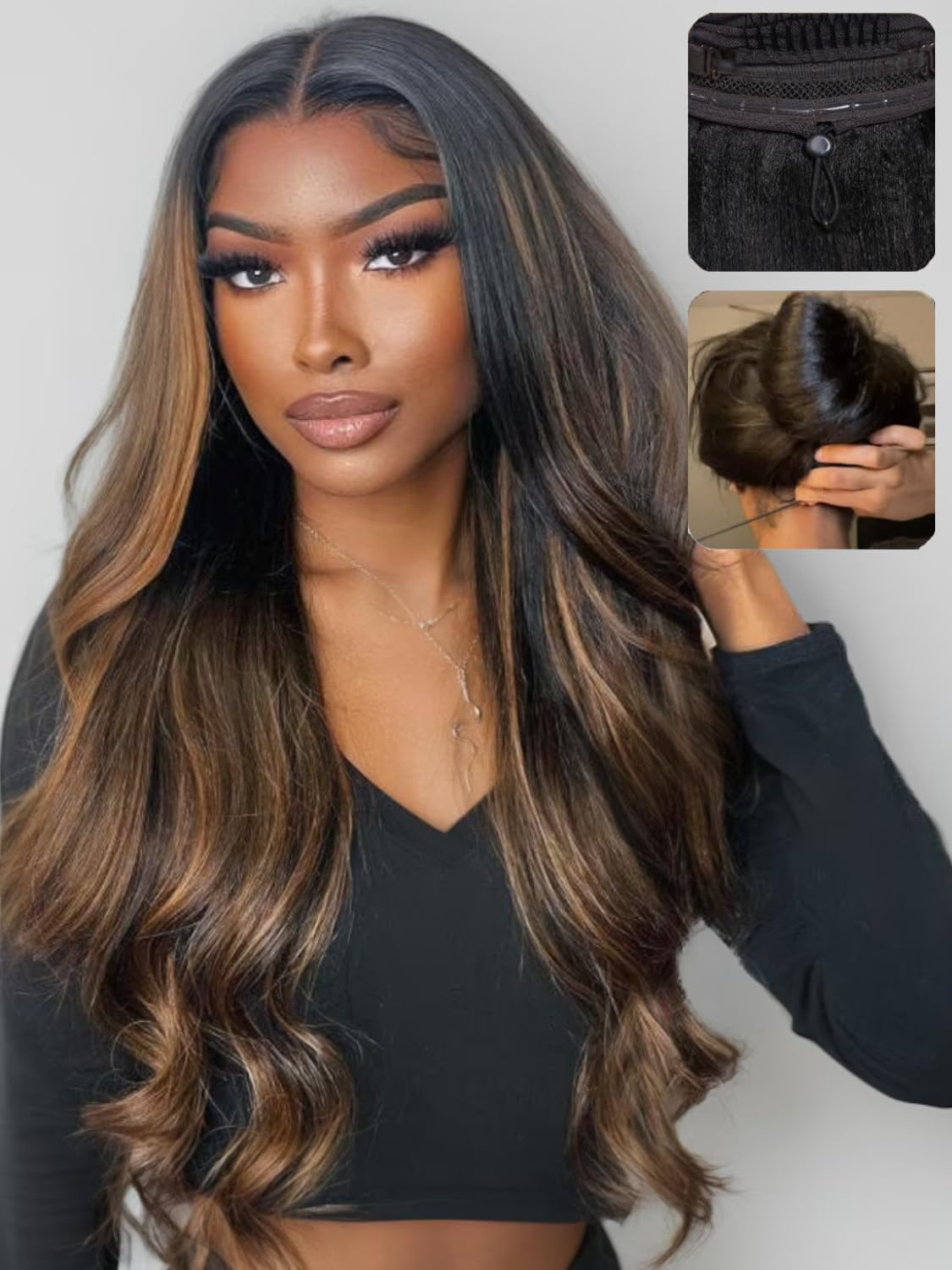 UNICE Bye Bye Bye Knots Wavy Wig 7x5 Pre-cut HD Front Lace Wig with Real Hair and Elastic Drawstring Balayage Brown Glue-free Wig Pre-pulled Bleached Knots Natural Hairline 150% Density 18 inches