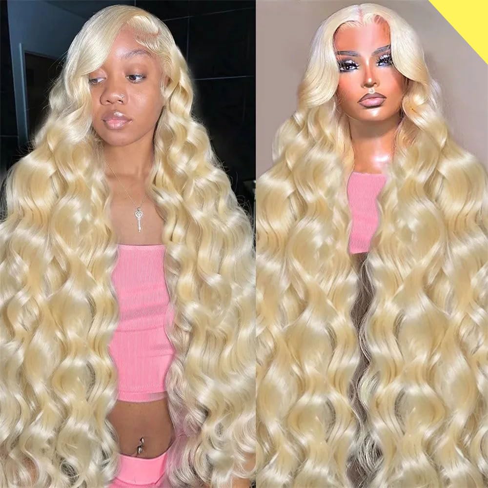 30-inch 613 gold wig, 180% real hair, 13x6 density, wavy lace front wig, real hair, glue-free wig, pre-cut baby hair (30 inches, 613 gold wig)