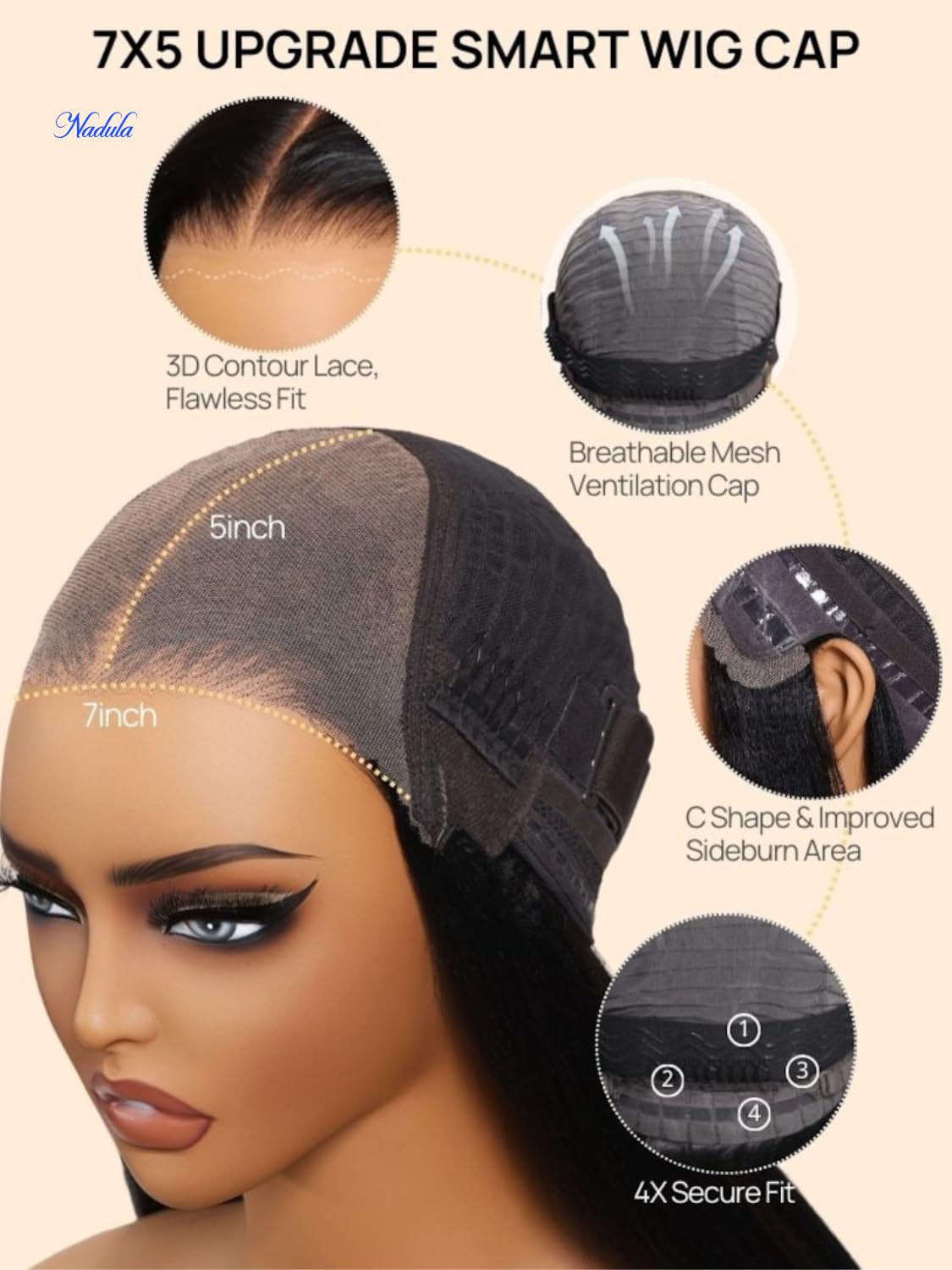 Nadula Yaki Straight Bob Drawstring Wig, Real Hair, Glue-Free, Pre-cut 7x5 HD Bye Bye Knots Lace Front Wig, Real Hair, Pre-picked Invisible Knots, Short Yaki Bob Wig, 150% Density, 12 Inches (approx. 30.5 cm).