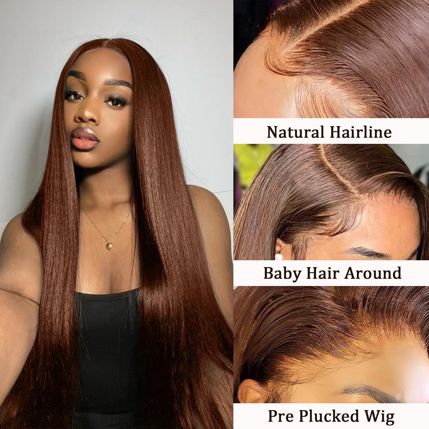 Cypha 28-inch (approx. 50.8 cm) Chocolate Brown Lace Front Wig, Real Hair Pre-Pulled, 13x6 Straight Lace Front Wig, 180% Real Hair Density, Color #4 Light Brown Glue-Free Wig, HD Lace Forehead Wig for Women.