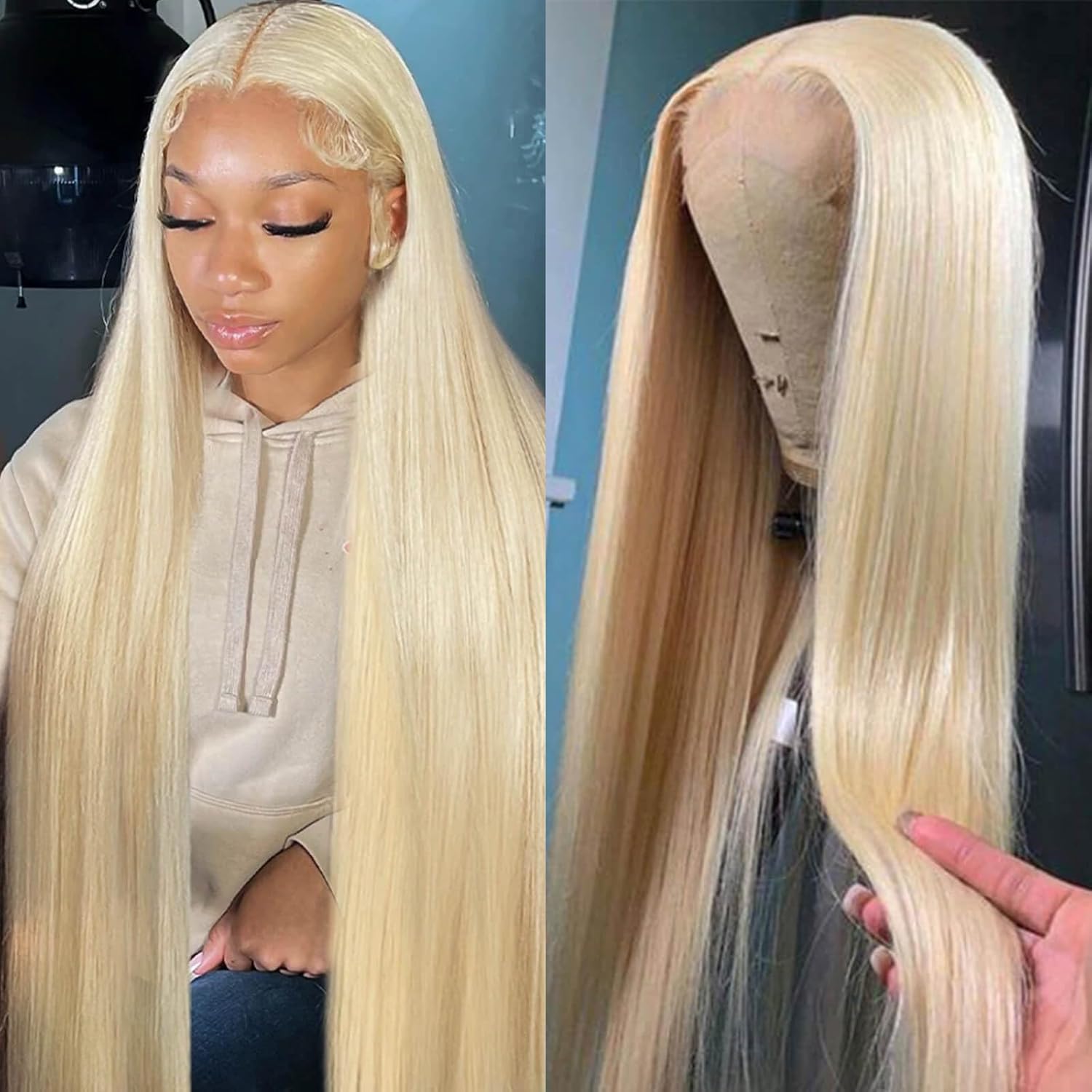 BZN 613 13x6 Lace Front Wig, Real Hair, 28 Inches, 200 Density, 613, Lace Front Wig, Golden Straight Real Hair, 613 HD, Lace Front Wig, Pre-Removed Baby Hair