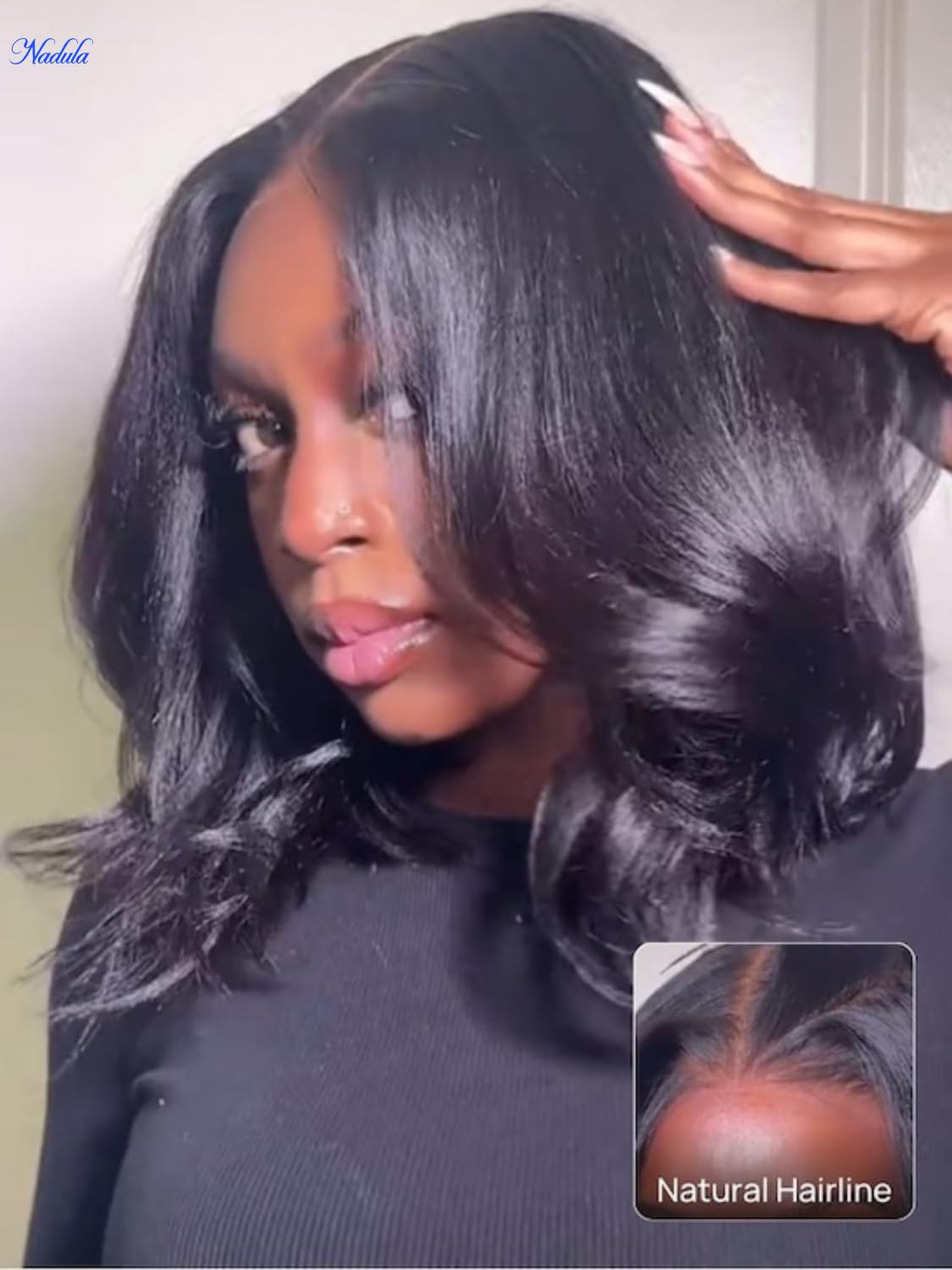 Nadula Yaki Straight Bob Drawstring Wig, Real Hair, Glue-Free, Pre-cut 7x5 HD Bye Bye Knots Lace Front Wig, Real Hair, Pre-picked Invisible Knots, Short Yaki Bob Wig, 150% Density, 12 Inches (approx. 30.5 cm).