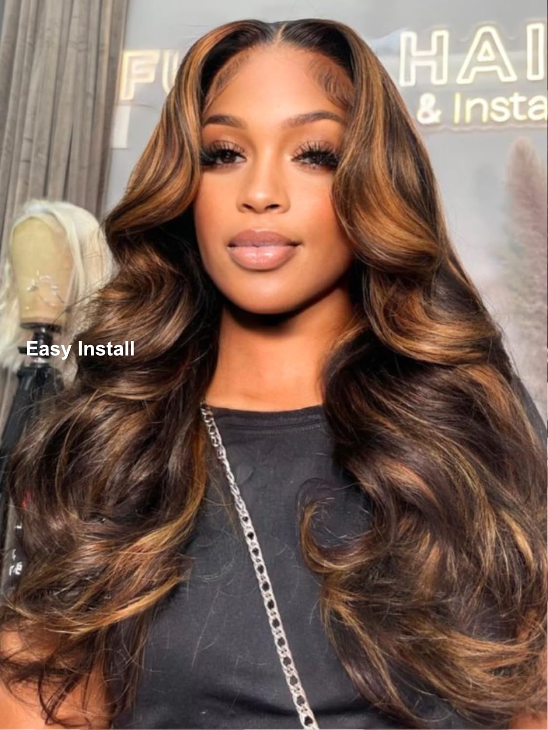 UNICE Bye Bye Bye Knots Wavy Wig 7x5 Pre-cut HD Front Lace Wig with Real Hair and Elastic Drawstring Balayage Brown Glue-free Wig Pre-pulled Bleached Knots Natural Hairline 150% Density 18 inches