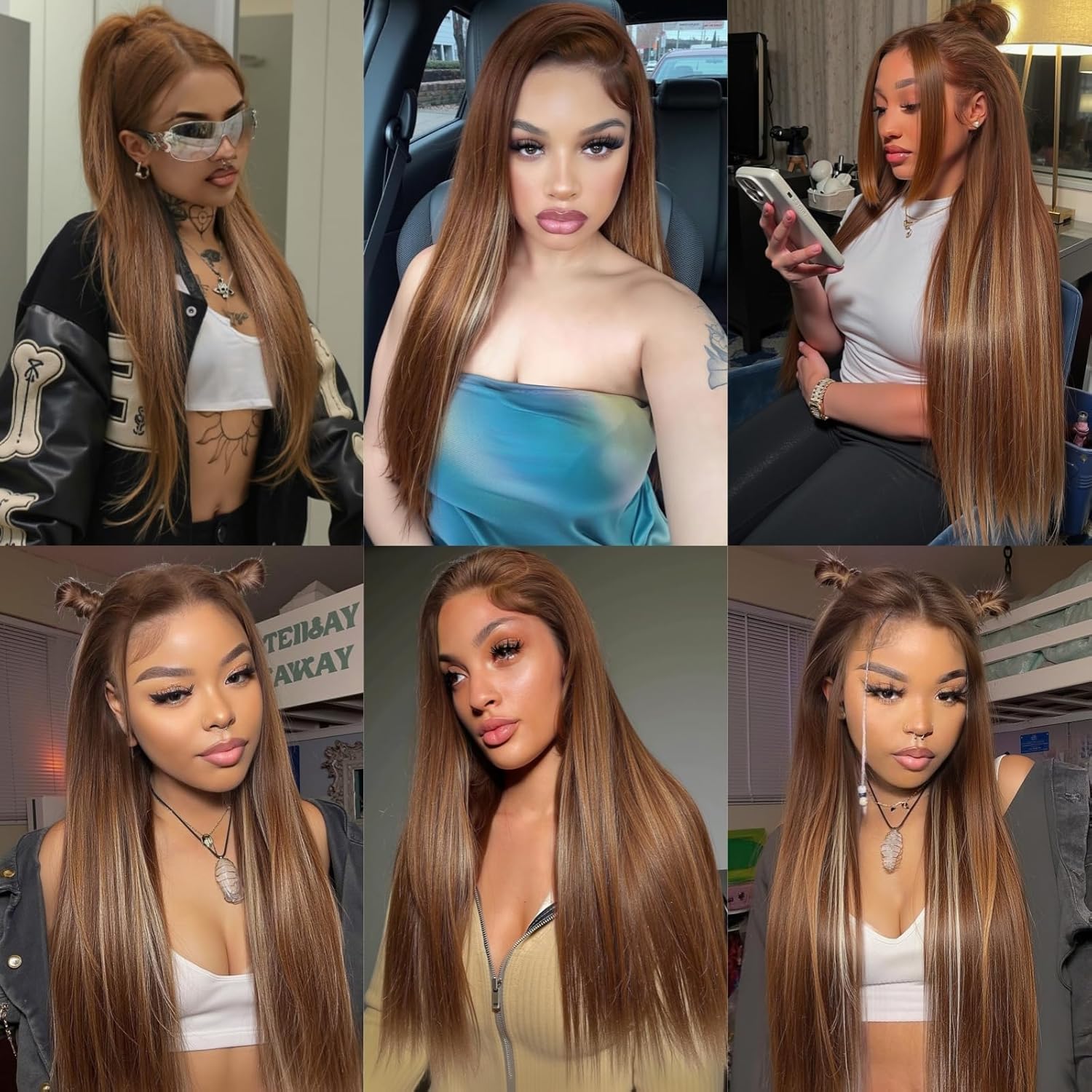 PYH 22-inch 13x4 Straight Front Lace Wig, Real Hair, 220% Pre-Pulled, High Density, High Gloss, HD Front View, Lace Brown Wig #4/613 (Color)