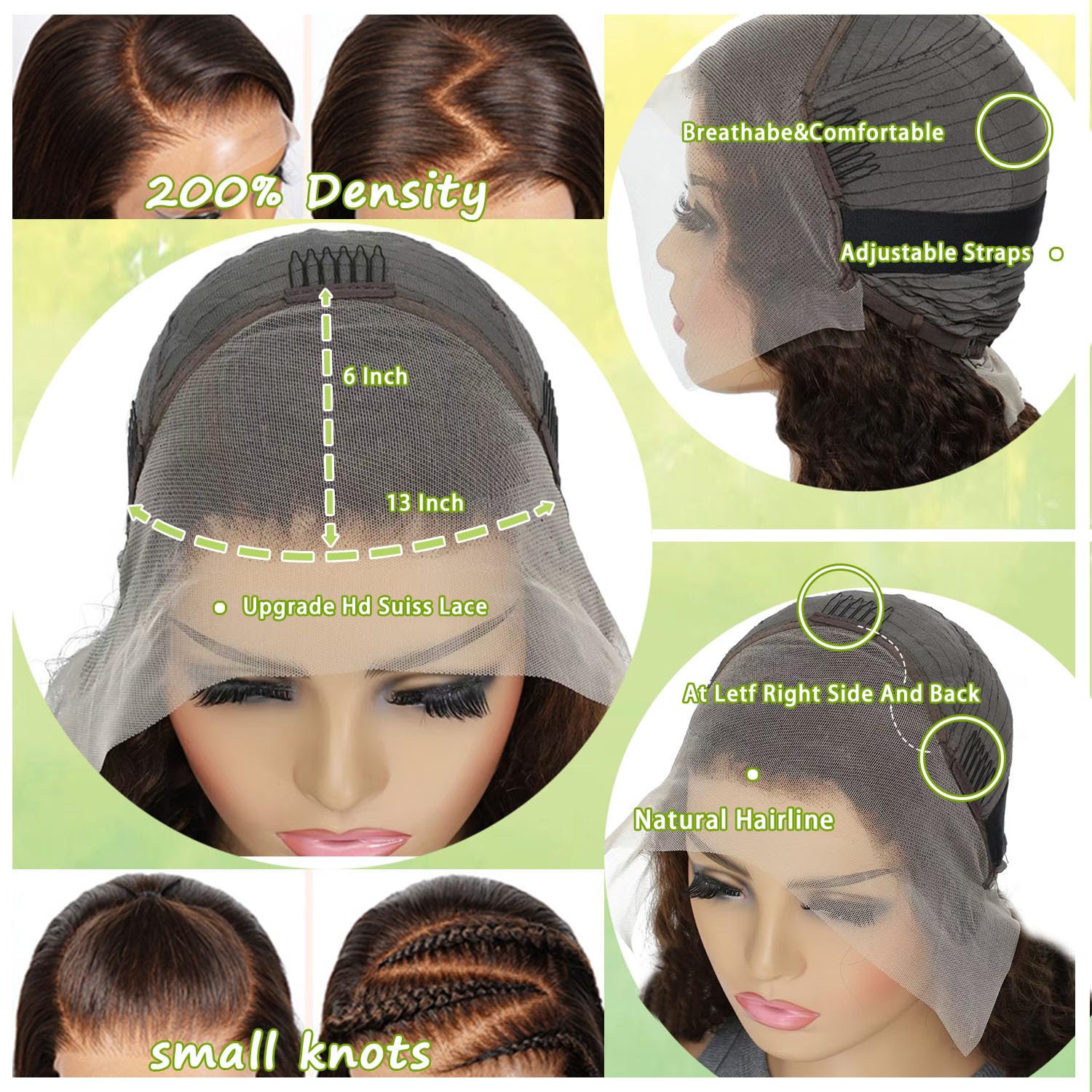 13x6 High Definition Lace Front Hair Stranded Real Hair Wave 200% Density Pre-Pulled Brown Wig, Chocolate Brown Lace Front Wig, 24 Inches (Approx. 60.0 cm), Women's Style