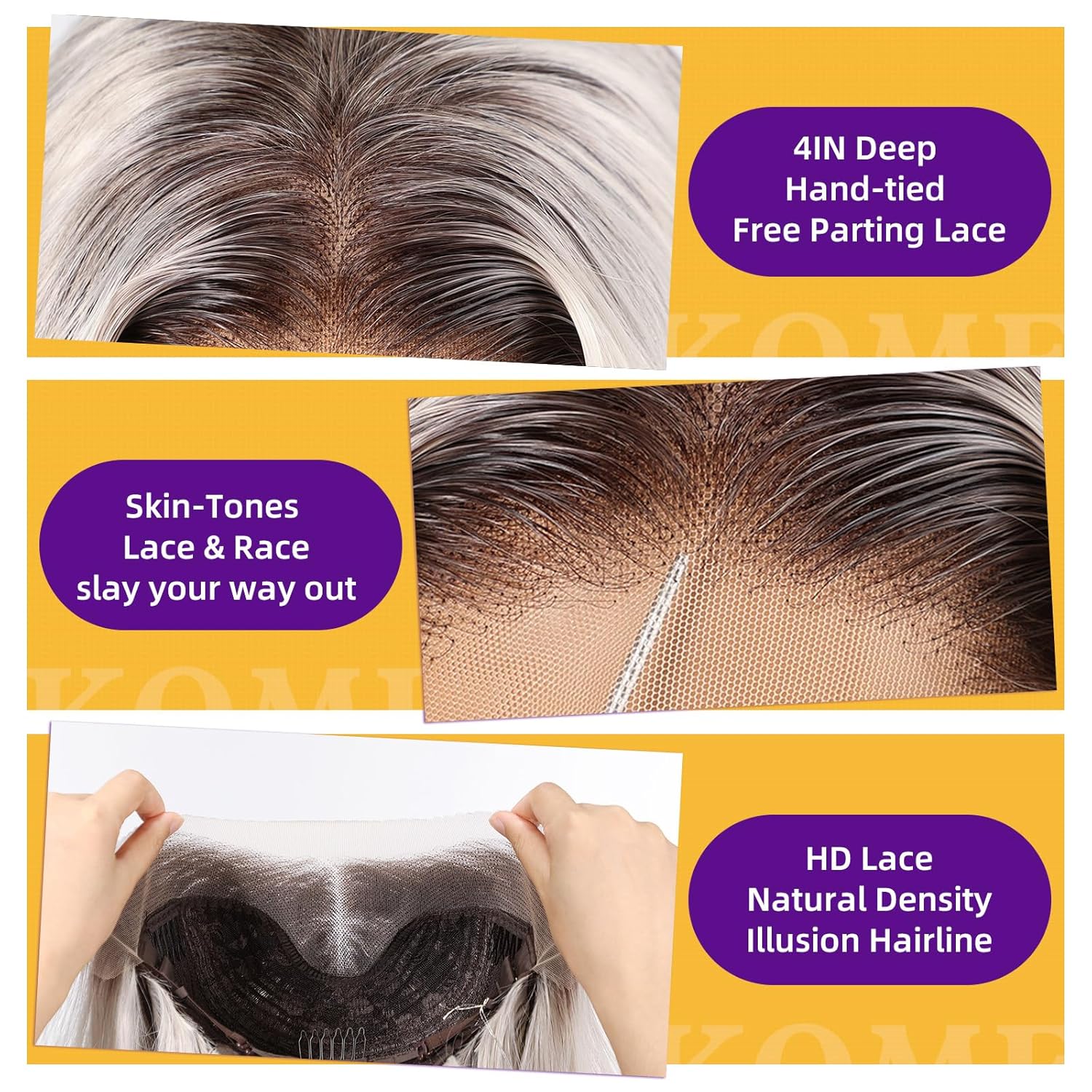 Platinum blonde synthetic lace wig, 13x4 high-definition lace layered wave wig without glue, suitable for women's daily use, 26 inches (approximately 50.6 cm).