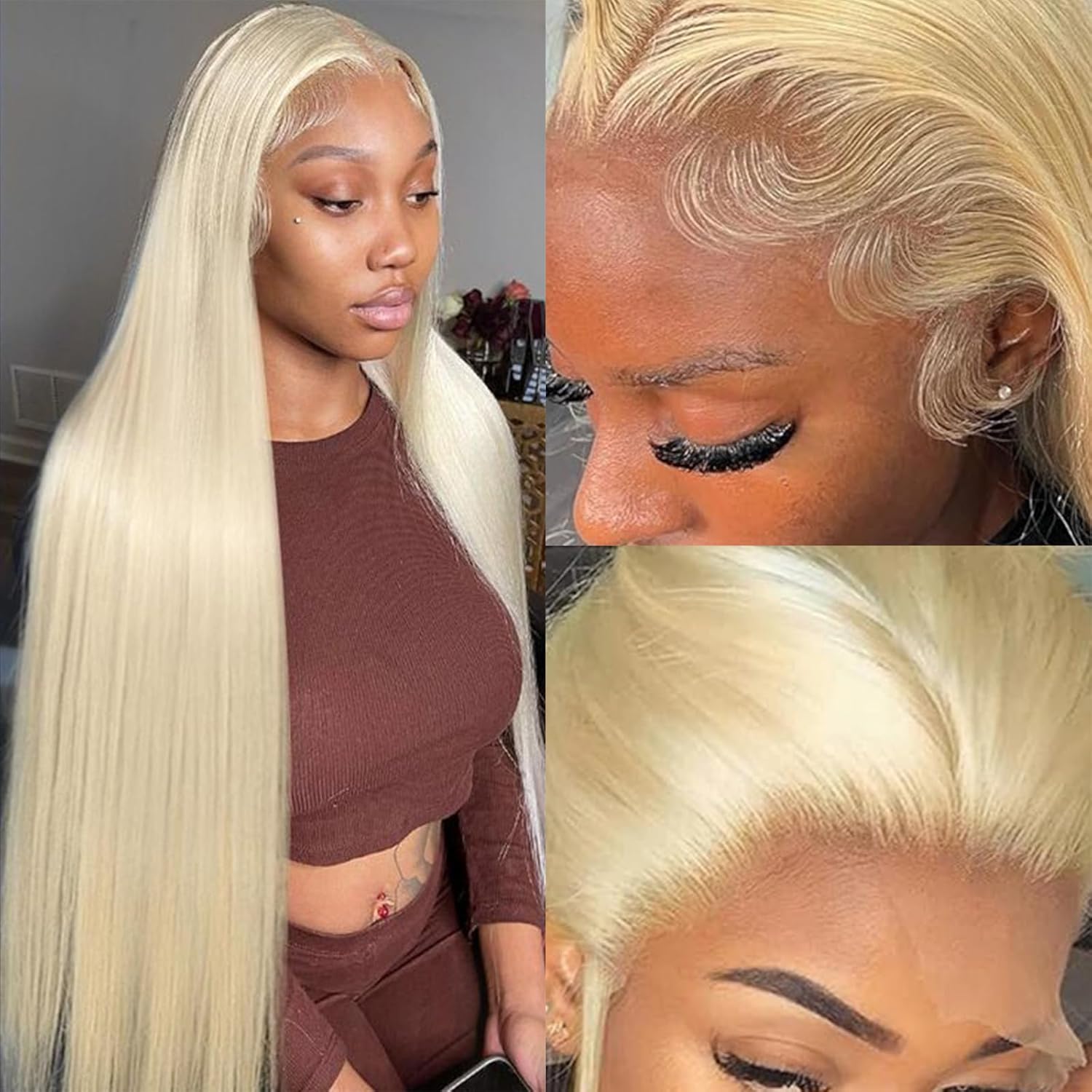 bunGiol 613 Blonde Lace Front Wig, Real Hair, 13x4mm, High-Definition Transparent Wig, 180% Density, 28 Inch (Approx. 28 cm), Brazilian Glue-Free Straight Lace Front Wig, Real Hair, Pre-Pulled Baby Hair, Bleached and Knotted.