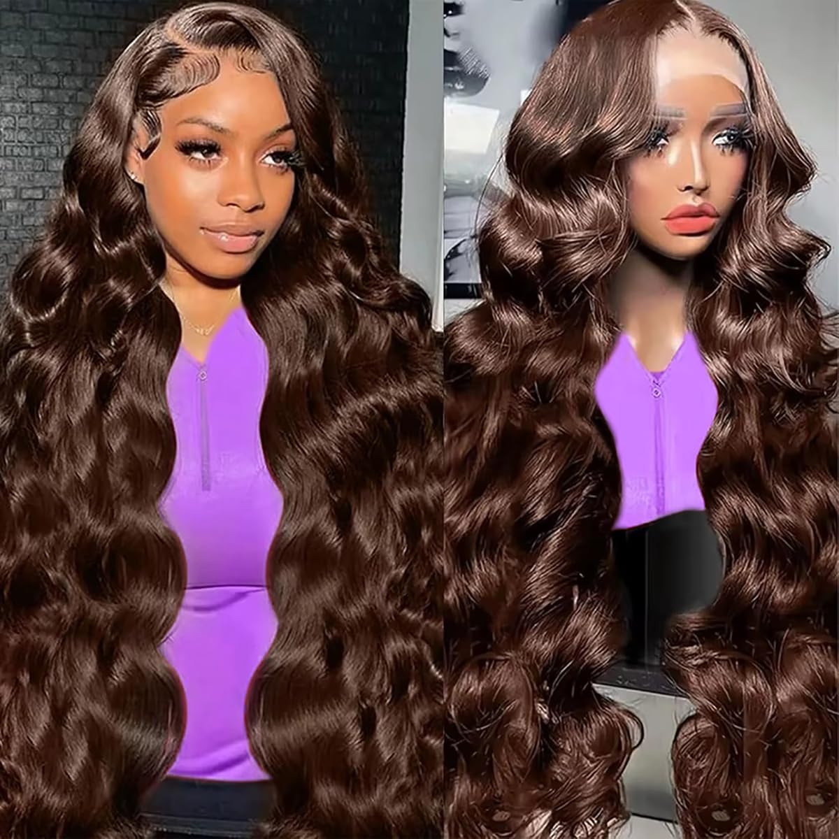 13x6 Chocolate Brown Lace Front Wig, Real Hair, High Definition Transparent Body Wavy Lace Front Wig, Real Hair, Pre-Pulled, 200% Density, Glue-Free, Brown Front Wig, Real Human Hair, 28 Inches