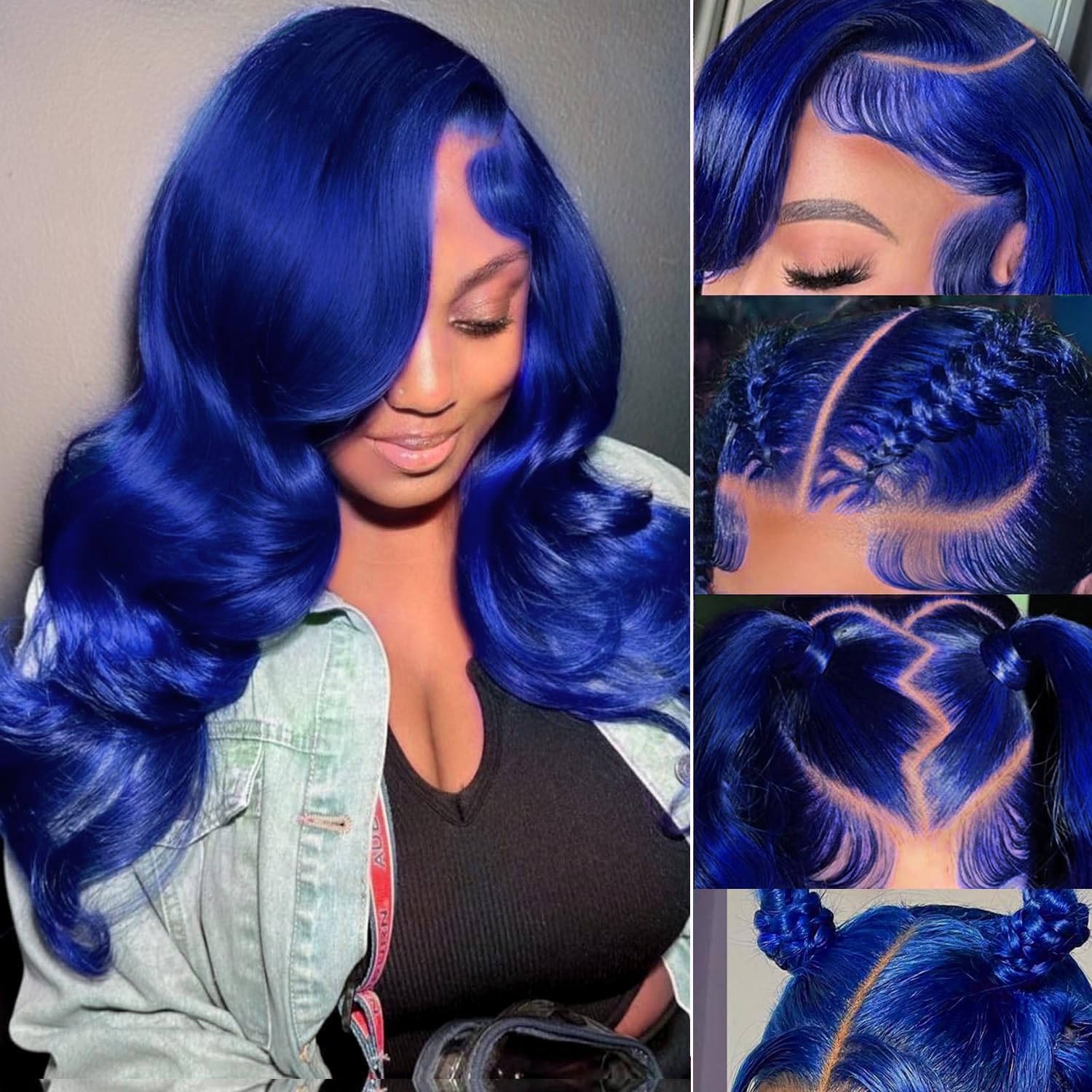 Blue glue-free wig, 200% real hair pre-plucked, dark blue wavy lace front wig, 9x6mm real hair pre-cut, HD transparent lace front colored wig, women's style, 20 inches.