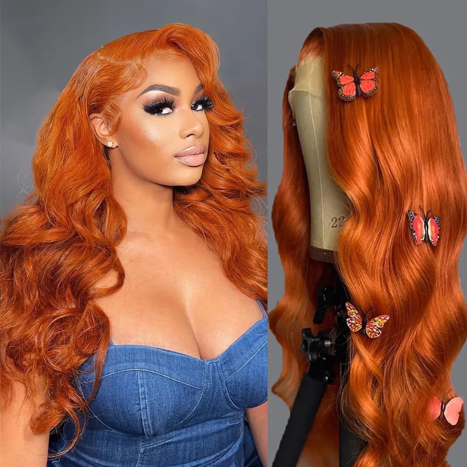 Ginger Orange Front Lace Wig, Pre-Pulled and Ready to Wear, 13x4 HD, Glue-Free, Body Wavy Ginger Lace Front Wig, Women's Natural Look, Synthetic Heat-Resistant Fiber Ginger Wig (26 inches (approx. 50.6 cm), Ginger Orange)