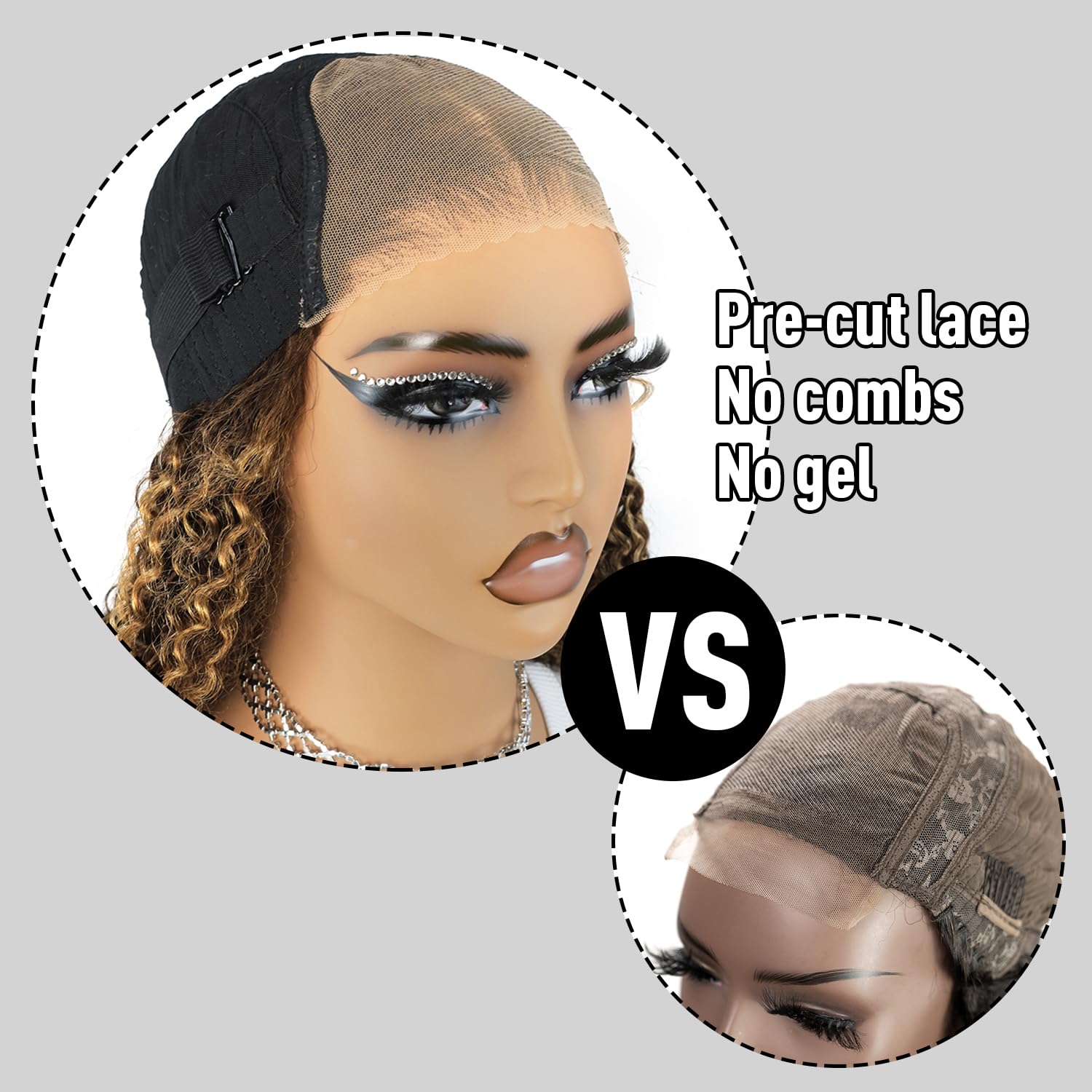 Gradient highlight wearable and glue-free wig, curly, 4/27 honey blonde glue-free wig, real hair pre-plucked and pre-cut, 6x4 high-definition lace front wearable wig 200% density 24 inches (approx. 60.0 cm)