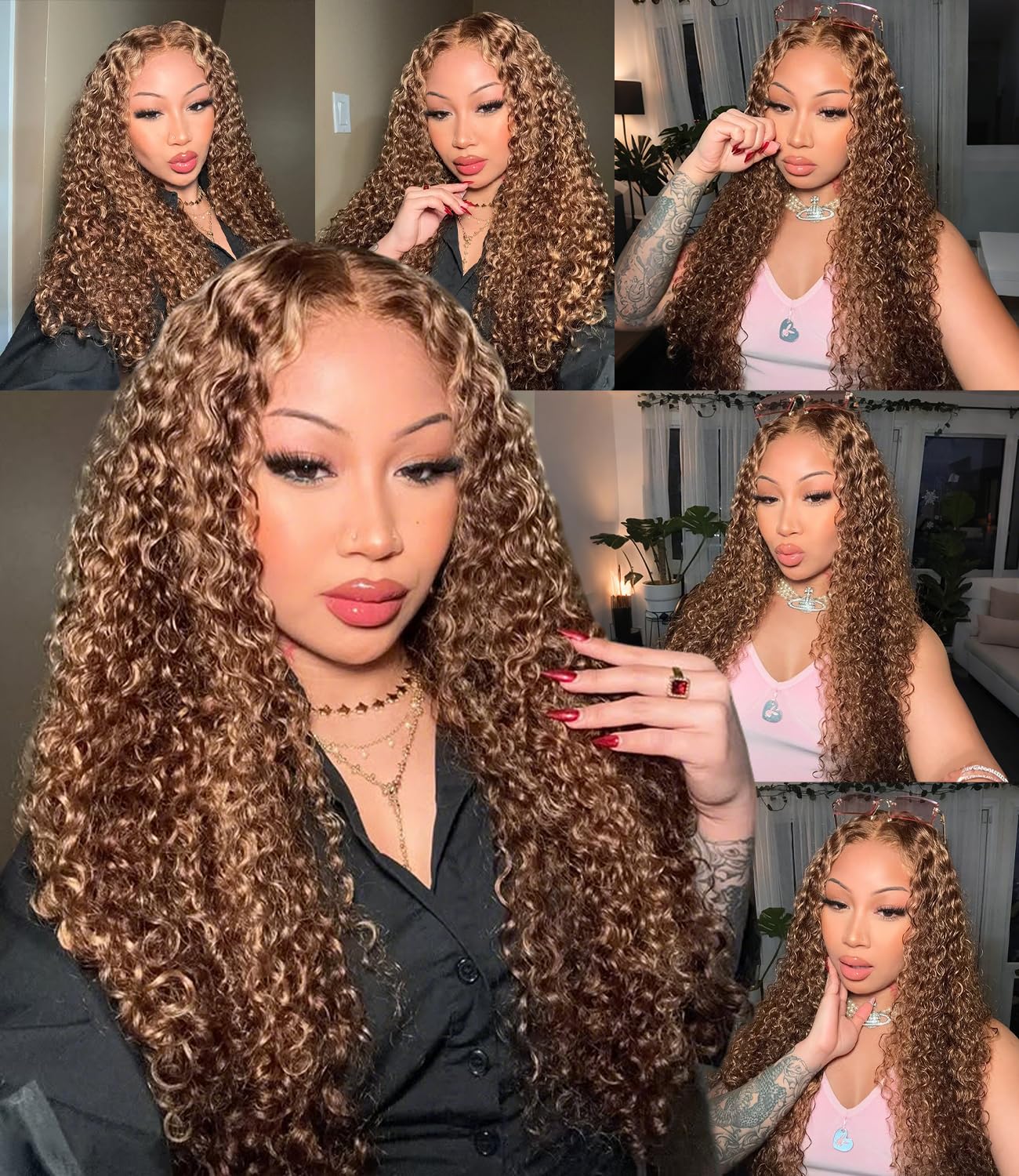 Glue-free, pre-cut, high-gloss, gradient deep wave lace front wig, 180mm density, 5x5mm HD lace closure, suitable for Black women, suitable for beginners, 24 inches.