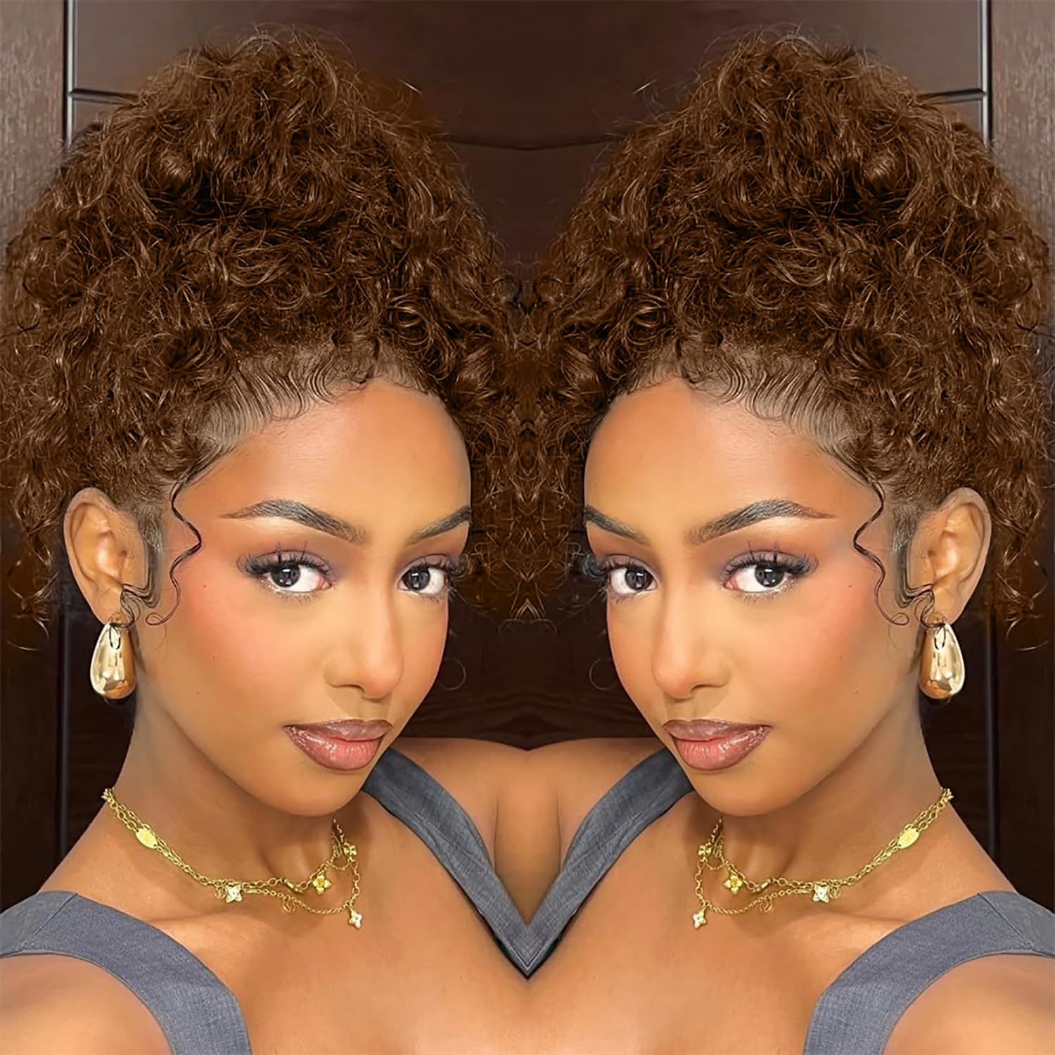 13x6 SKINLIKE True High Definition Lace Front Wig 250% Density Chocolate Brown Deep Curly Lace Front Wig Real Hair 0.10mm Ultra-Thin High Definition Lace Pre-Sampling Baby Hair Brazilian Wig 22 Inches