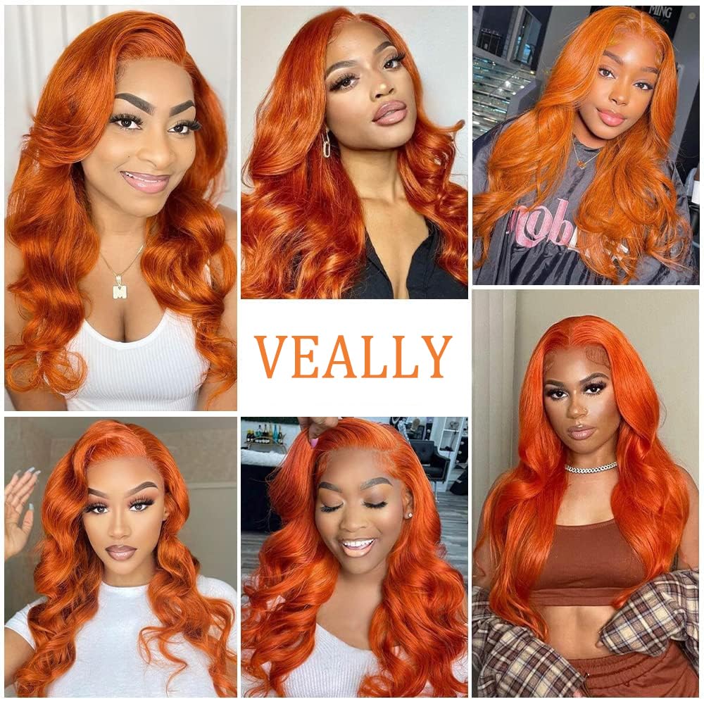 Ginger Orange Front Lace Wig, Pre-Pulled and Ready to Wear, 13x4 HD, Glue-Free, Body Wavy Ginger Lace Front Wig, Women's Natural Look, Synthetic Heat-Resistant Fiber Ginger Wig (26 inches (approx. 50.6 cm), Ginger Orange)