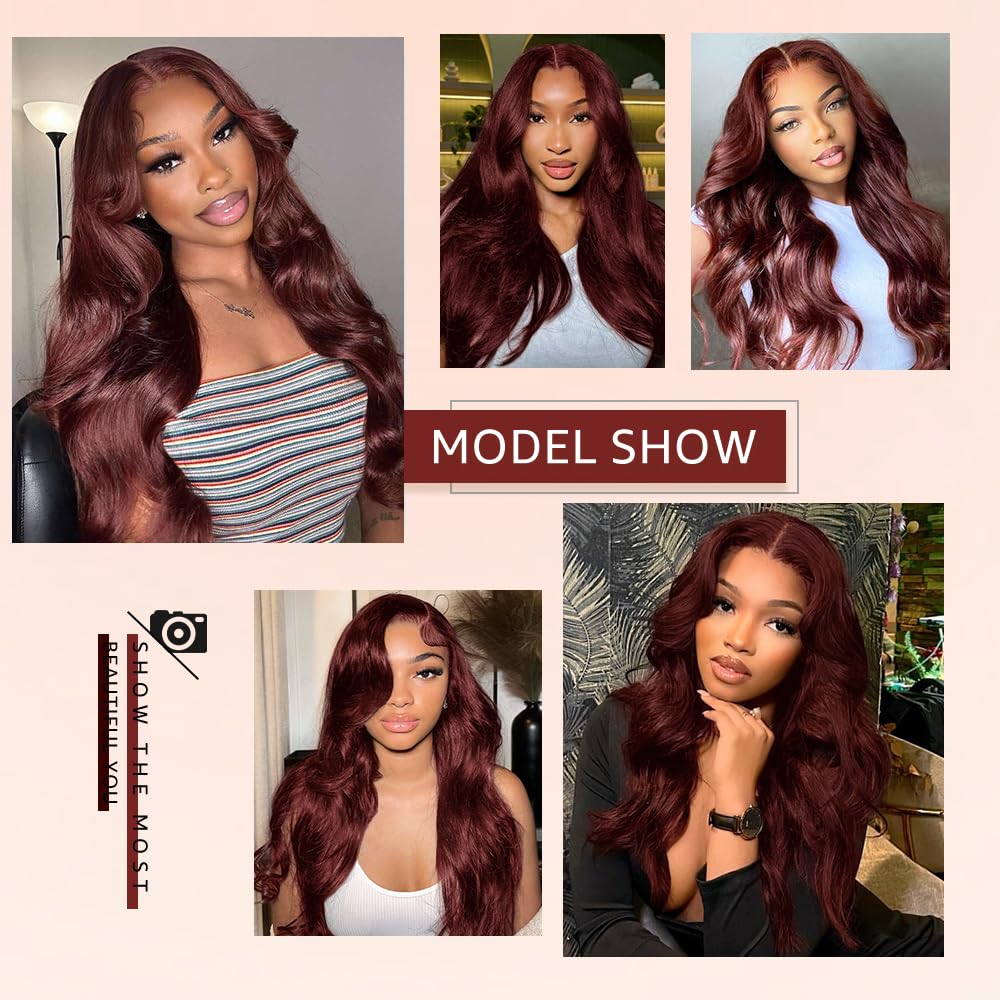 Reddish-brown lace front wig, 28 inches (approx. 50.8 cm), pre-drawn 200% density body wave HD lace front wig, includes baby glue-free wig.
