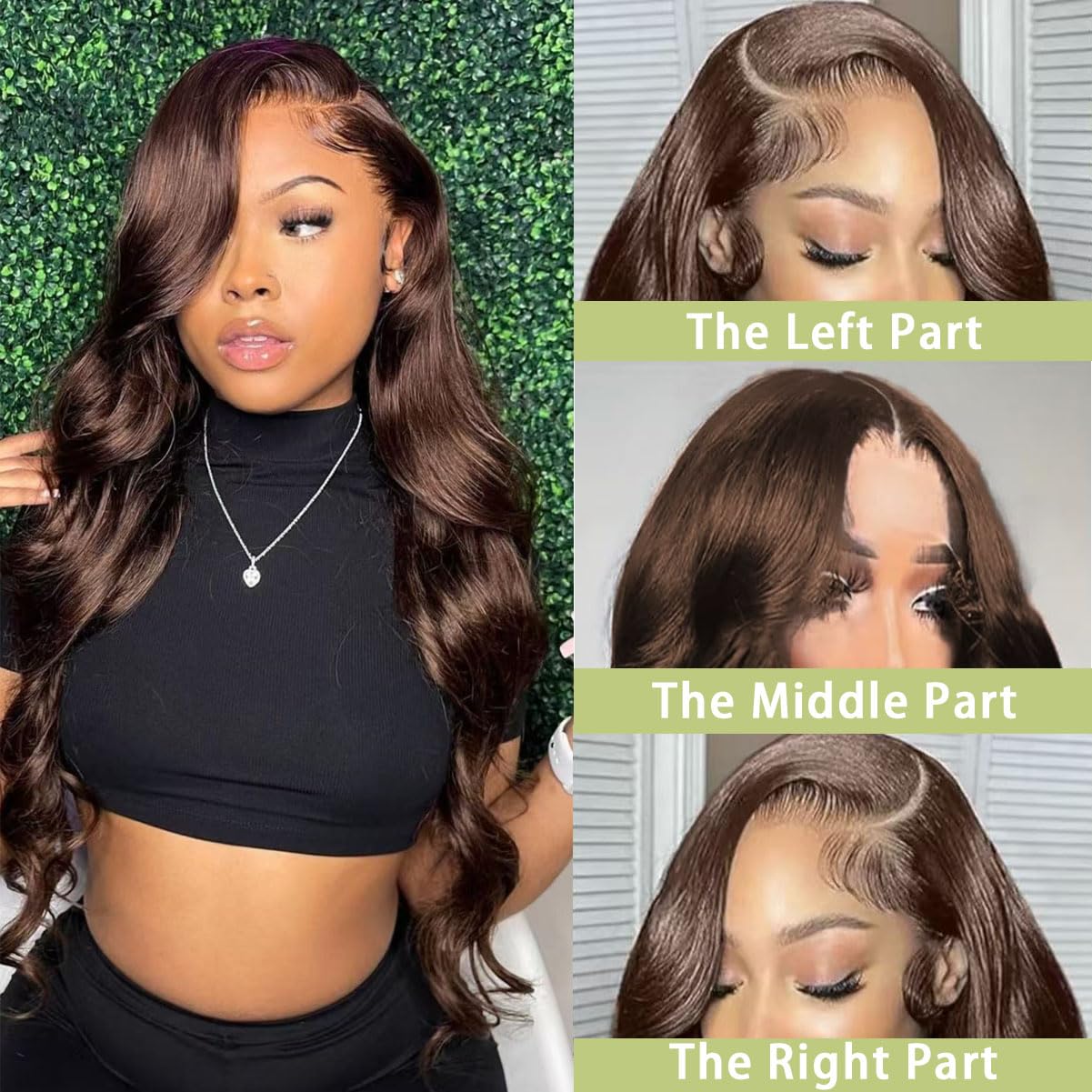 13x6 High Definition Lace Front Hair Stranded Real Hair Wave 200% Density Pre-Pulled Brown Wig, Chocolate Brown Lace Front Wig, 24 Inches (Approx. 60.0 cm), Women's Style