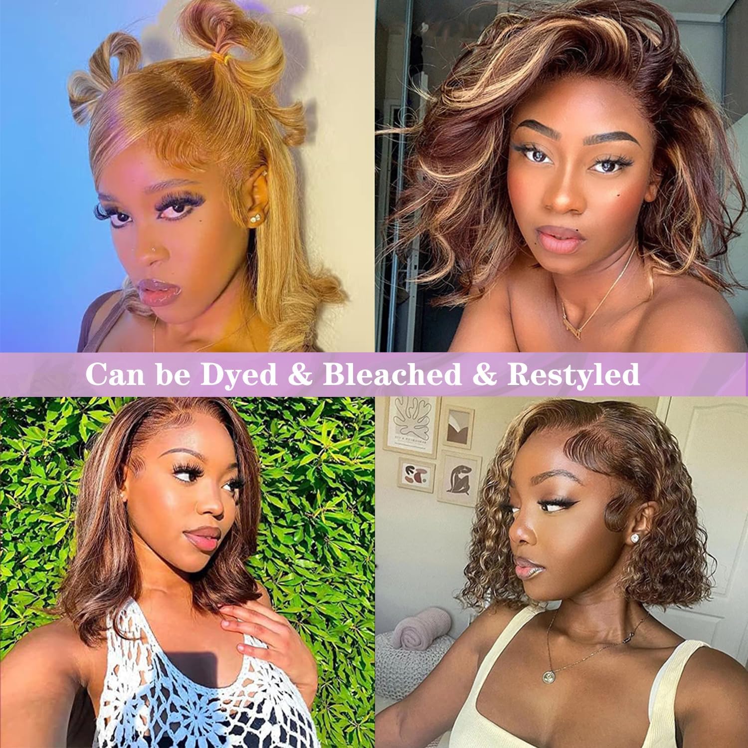 Bob Wigs Real Hair High-Gloss Gradient Wig 13x4 Lace Front Wig 4/27 Honey Blonde Glue-Free Wig Pre-Pulled Baby Hair 180 Density Short Bob Wig Women's 12 Inch (Approx. 12 cm)