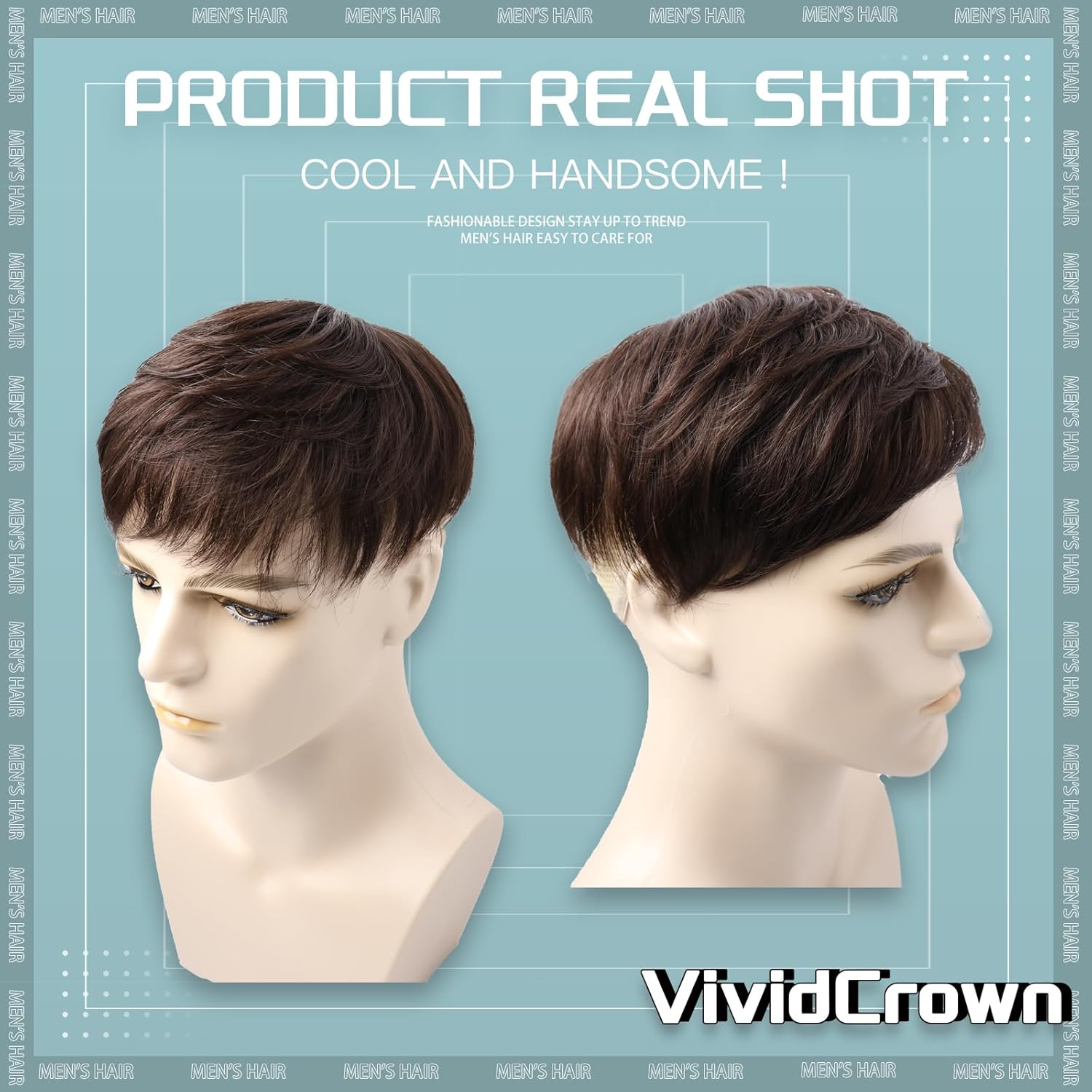 Toupee for Men Human Hair Men‘s Black Wig Short Straight Fluffy Realistic Hair Wig Thin Skin Daily Party Costume Wigs for Male Guy (dark brown)。