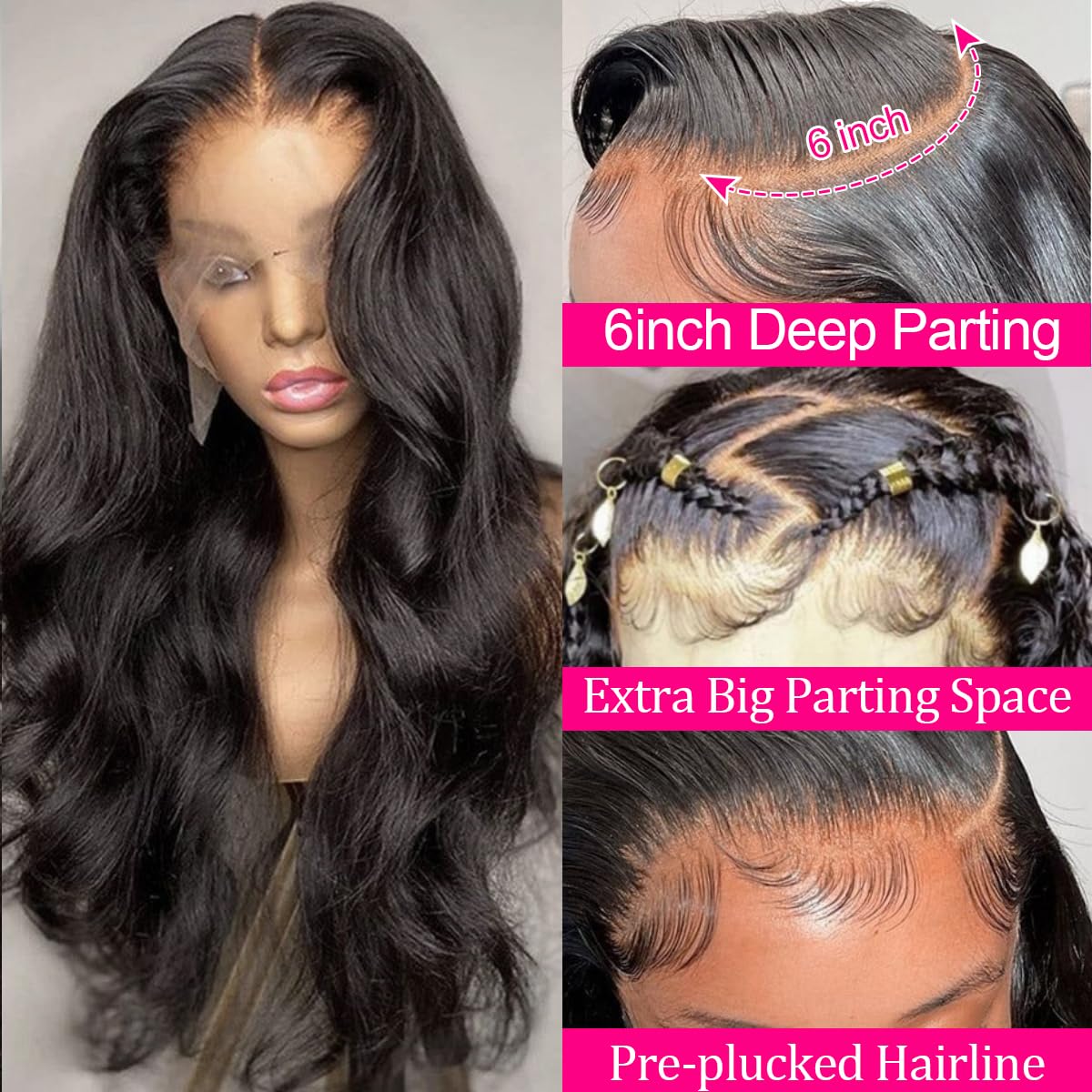 Worldnewhair 13x6 Lace Front Wig with Wavy Body, 24 Inches - 200% Density, Glue-Free, Real Hair, 13x6 Lace Front Wig, Suitable for Black Women