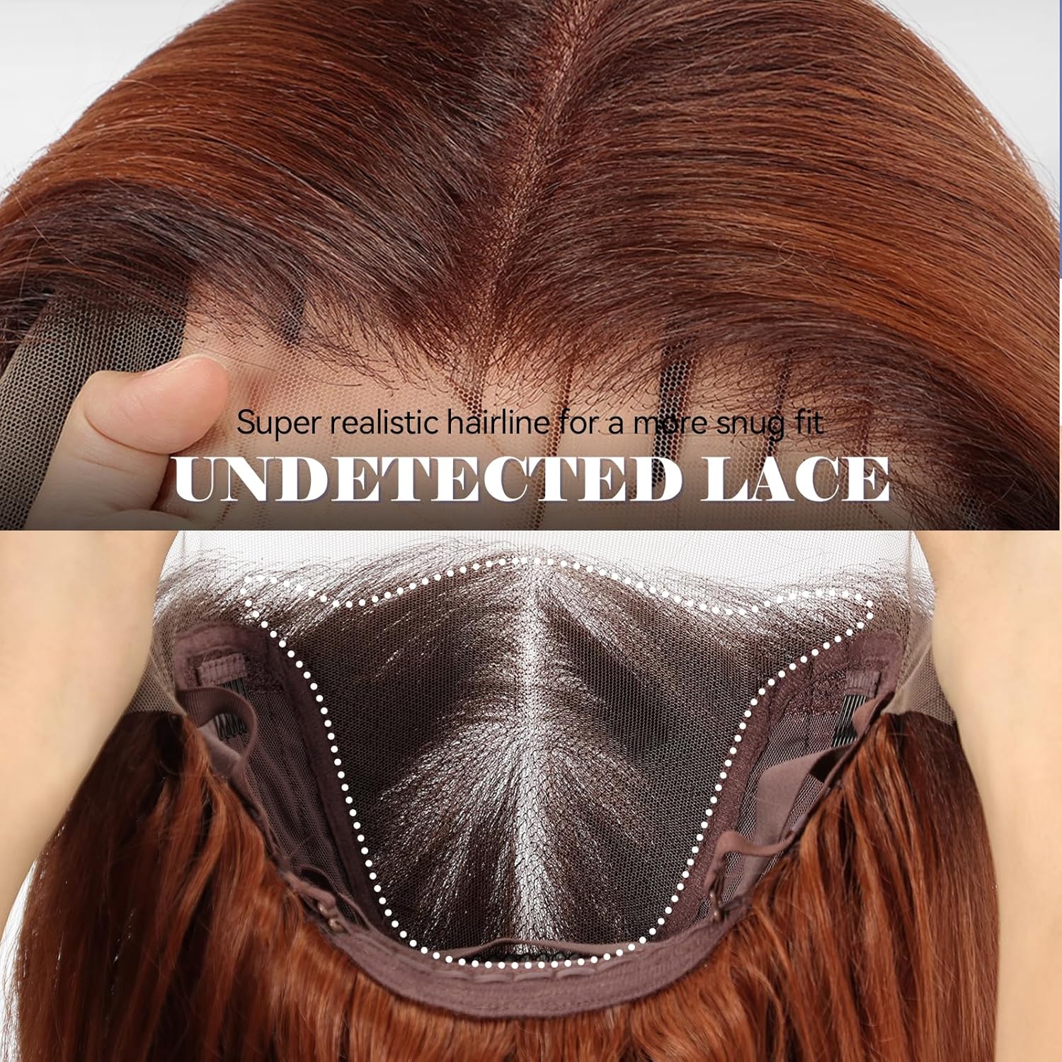 HAIRCUBE 13x6 High Definition Lace Front Wig, 22 Inch (approx. 22 cm), Auburn Long Wave Layered Glue-Free Wig, Suitable for Women, Natural Look for Everyday Wear.