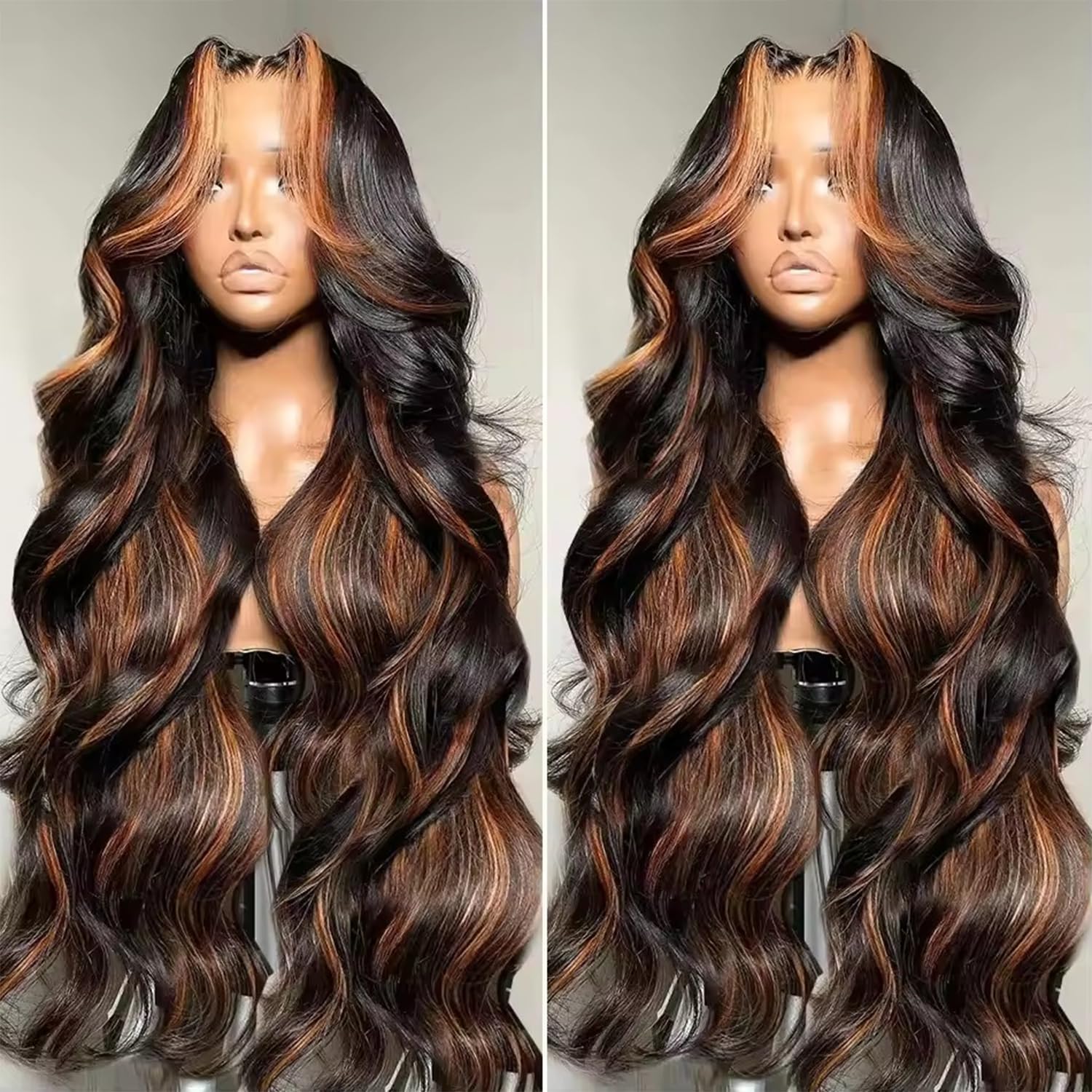 28-inch (approx. 28 cm) high-gloss gradient lace front wig, easy to wear and remove, glue-free wig, 1B/30 body wave real hair blend premium fiber wig, pre-plucked baby hair 220% density