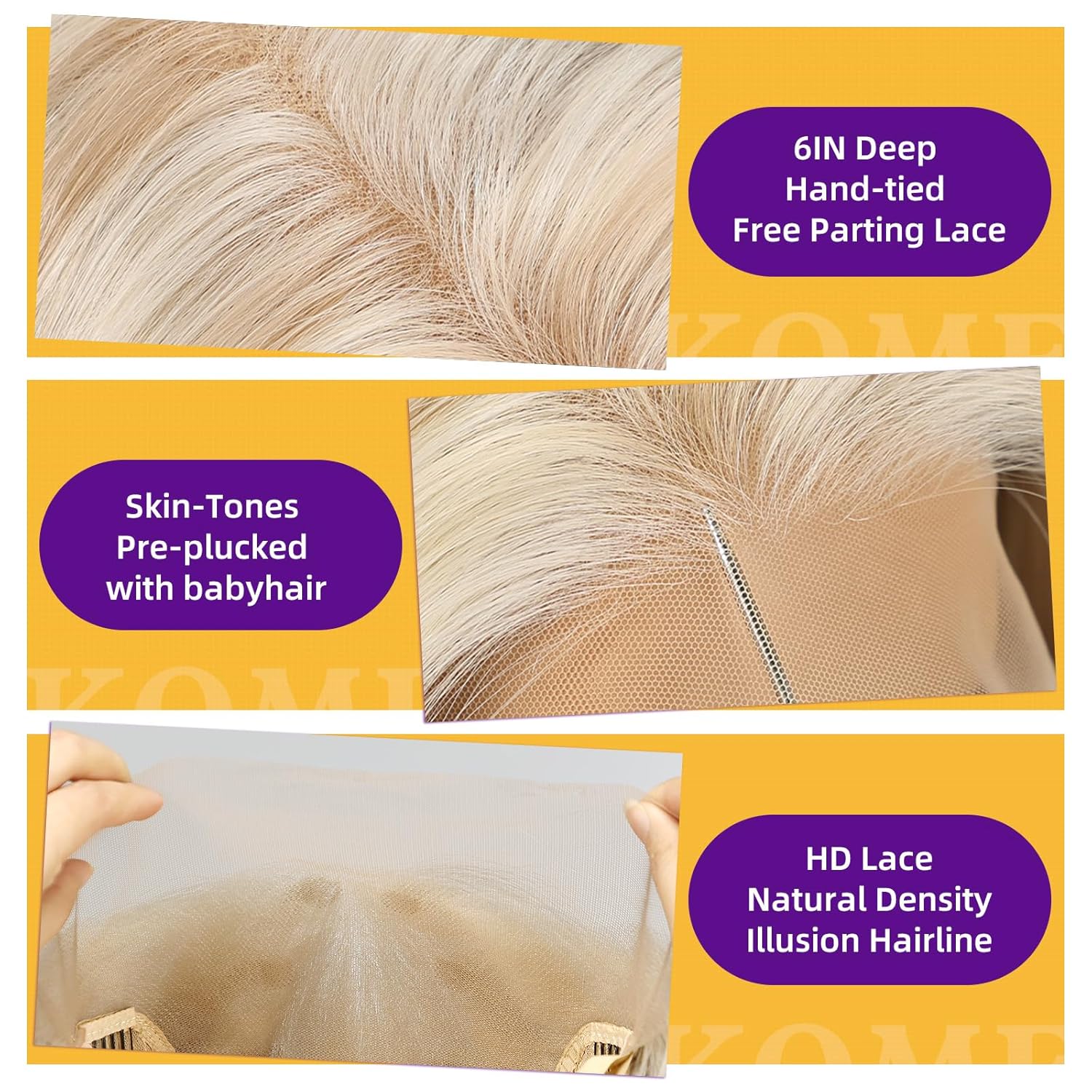 Blonde synthetic lace wig, 13x6 cm long, straight, layered, glue-free wig, suitable for everyday wear by women, 22 inches (approximately 22 cm).