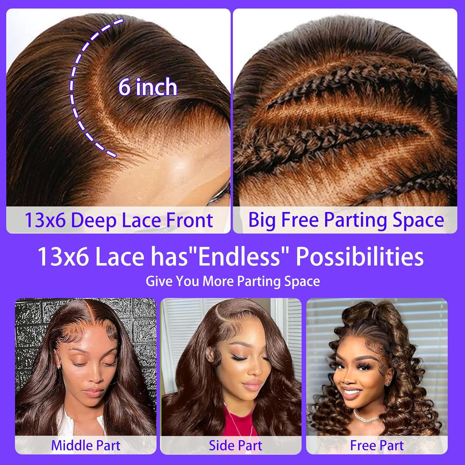 A8 Chocolate Brown Real Hair Wig 200 Density 13X6 Body Wavy Lace Front Wig Real Hair High Definition Forehead Wig Pre-pulled No Glue Brown Lace Front Wig Women's 26 Inch