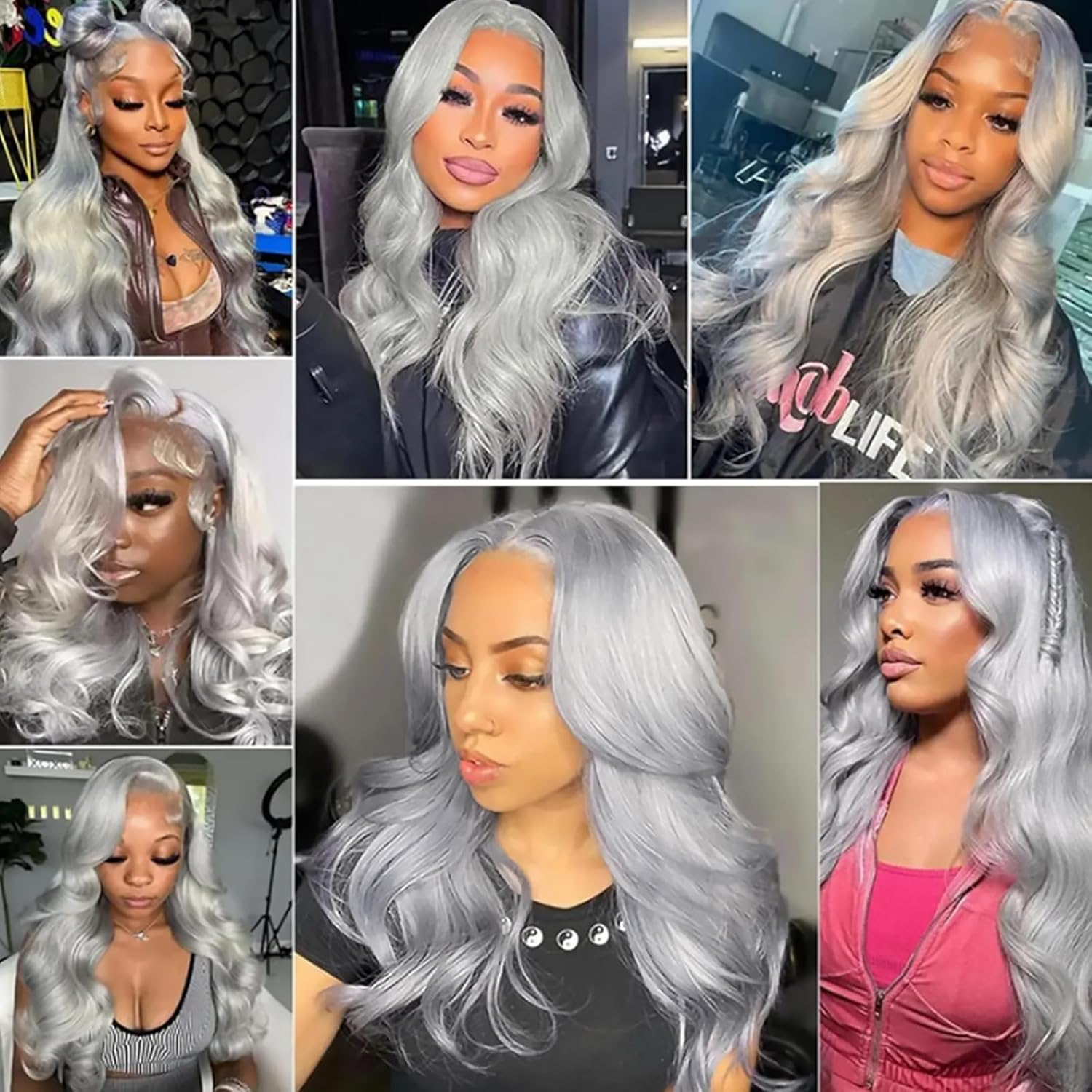 ANDRIA Lace Front Wig with Wavy Hair, Glue-Free Lace Wig, Synthetic Long Filament Straight Hair, Natural Heat-Resistant Fiber, Gray Wig with Baby Hair, Suitable for Black Women, 26 Inches