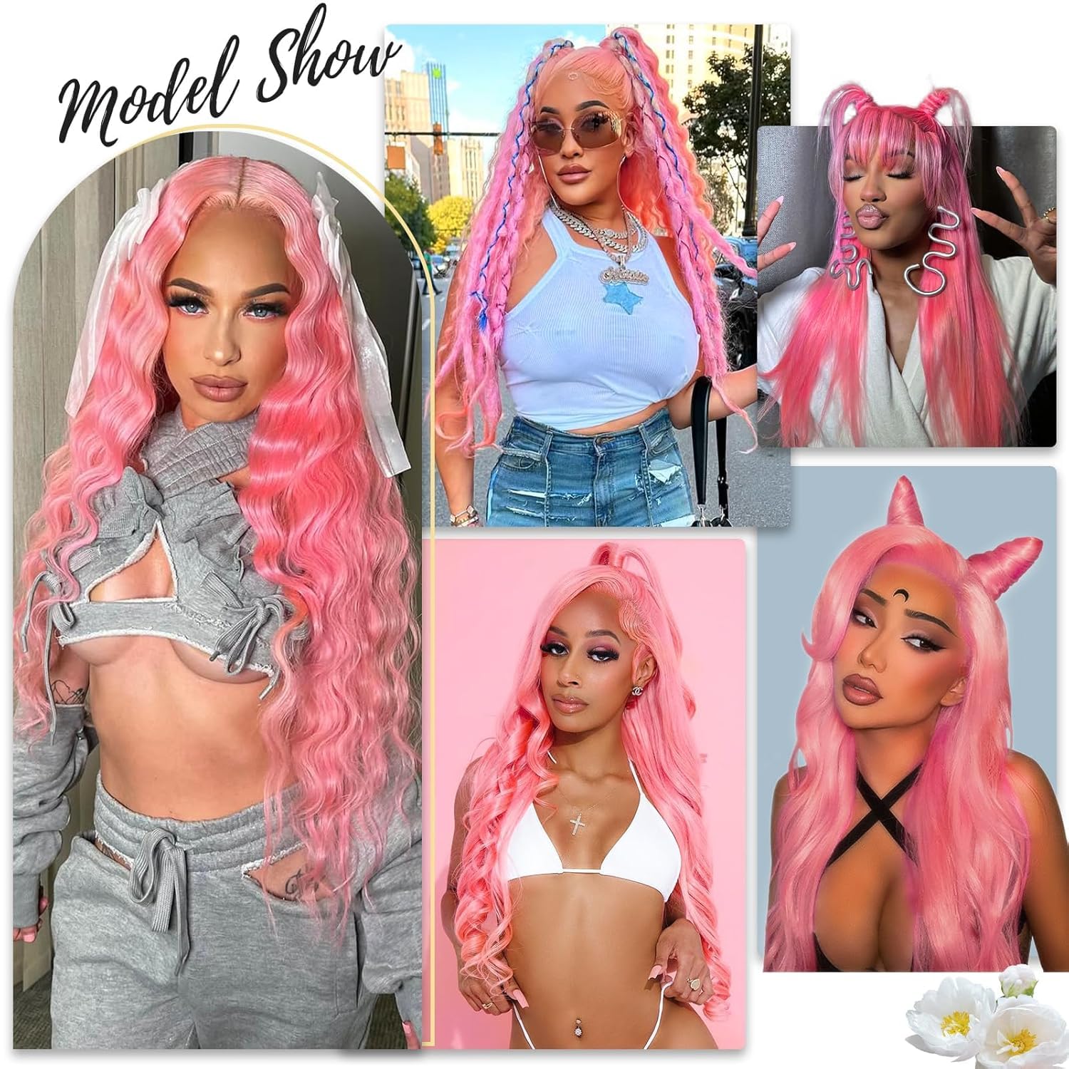 ANDRIA 13x4 High Definition Lace Front Wig 28 Inch (Approx. 50.8 cm) Pink Wavy Long Lace Front Wig, Pre-Pulled Hairline, Synthetic Lace Front Wig with Baby Hair, Heat-Resistant Fiber Wig for Women