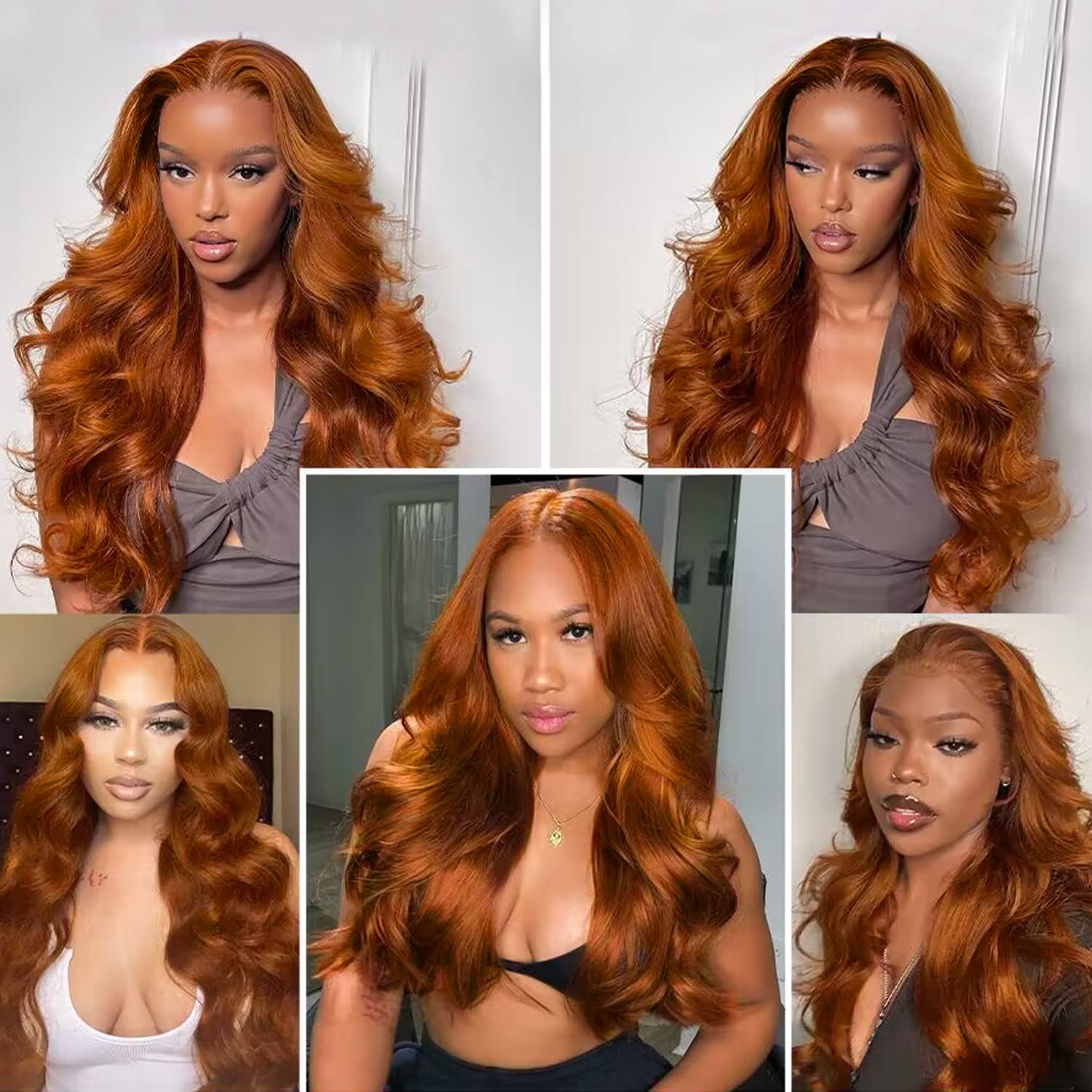 13x4 Deep Ginger Lace Front Wig, Real Hair, Wavy, Orange Ginger Brown, Brazilian HD Lace Front Wig, Glue-free, 150% Density, Pre-extracted Natural Hairline (18 inches (approx. 45.7 cm), Copper Brown)