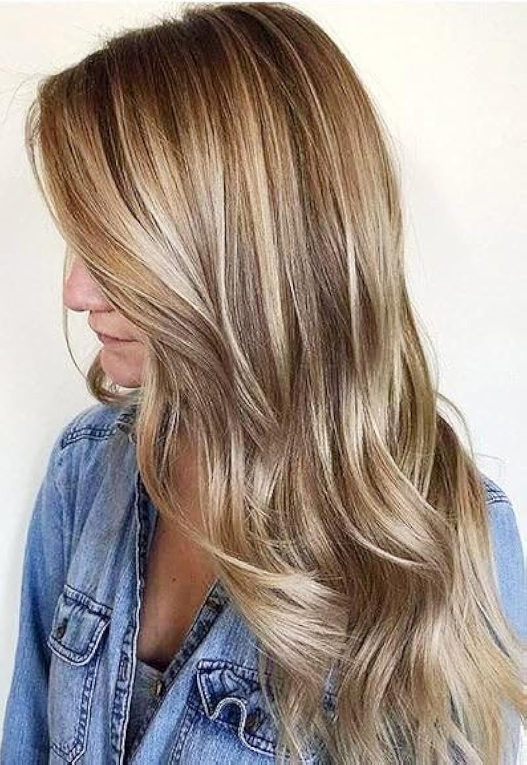 Tressmatch 40.6cm-45.7cm Remy Real Hair Hair Clip, Brown/Gold Highlights (Color #6/613), Thick 9-Piece Set [Set Weight: 122.9g/1]