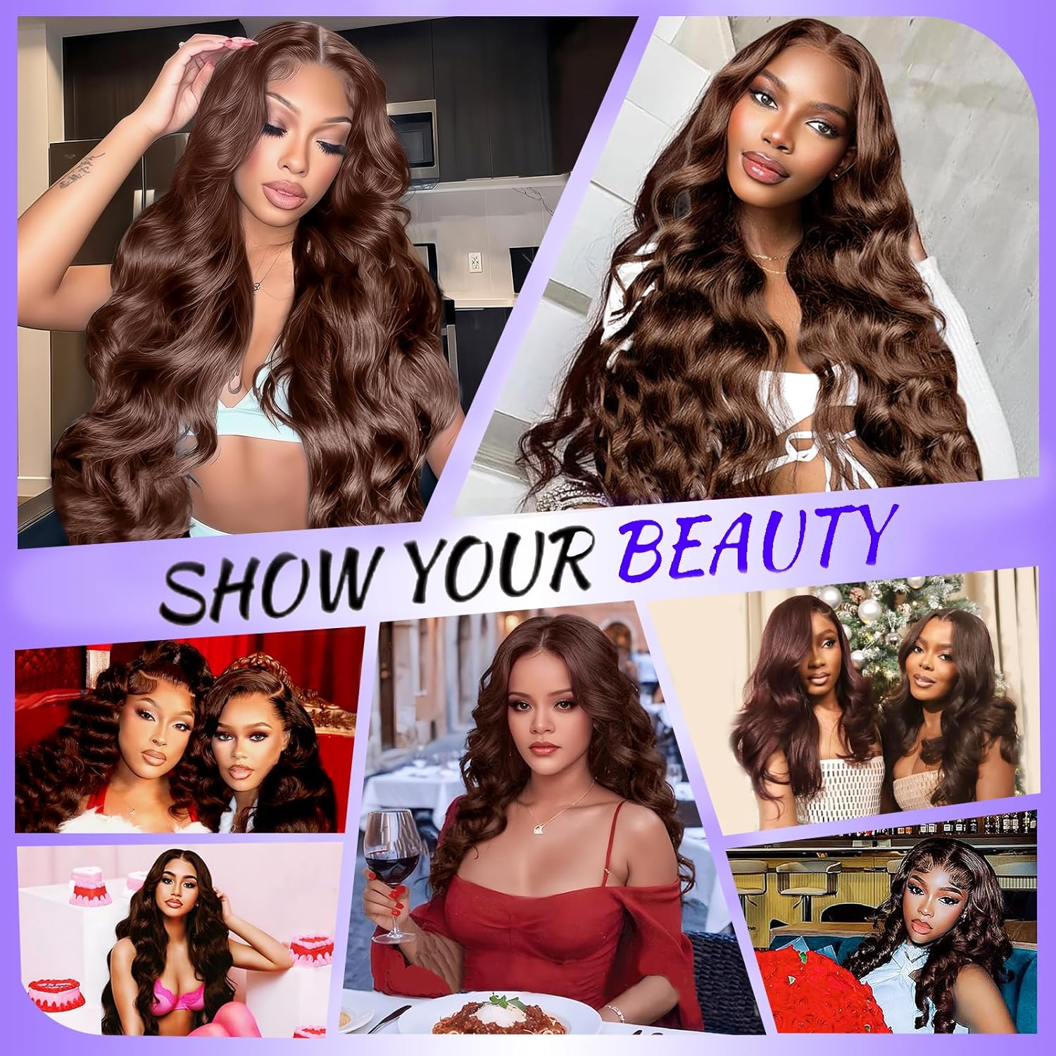 A8 Chocolate Brown Real Hair Wig 200 Density 13X6 Body Wavy Lace Front Wig Real Hair High Definition Forehead Wig Pre-pulled No Glue Brown Lace Front Wig Women's 26 Inch