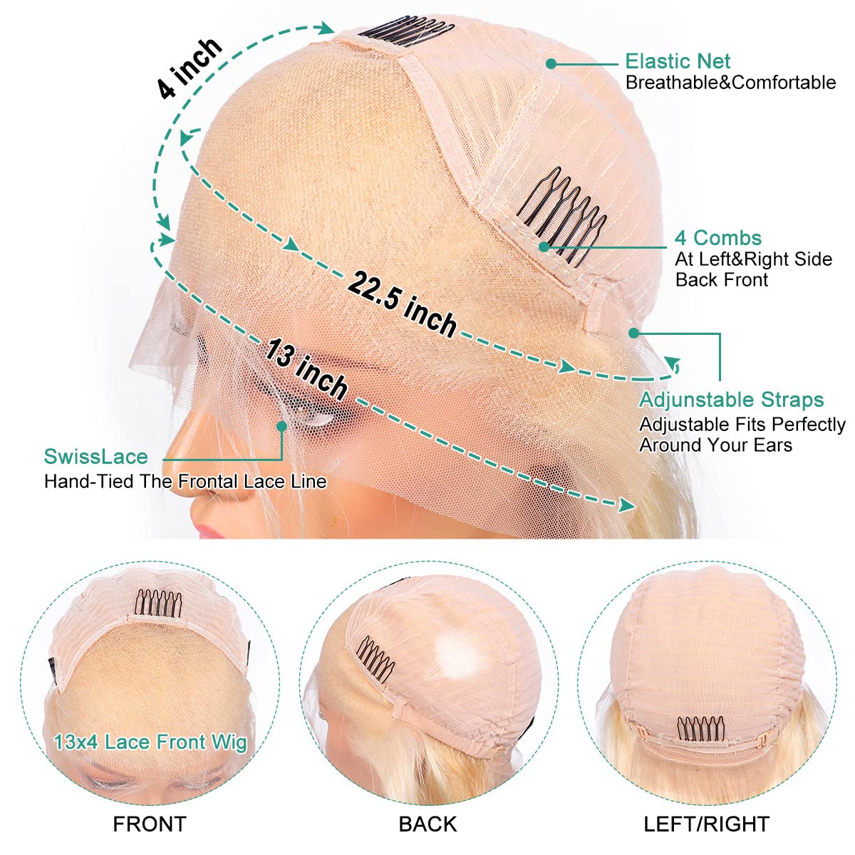 26-inch 613 HD Lace Front Wig - Straight Gold Lace Front Wig - Pre-extruded, Glue-free 613 Gold Lace Front Wig - Real Hair 13x4 Straight Hair