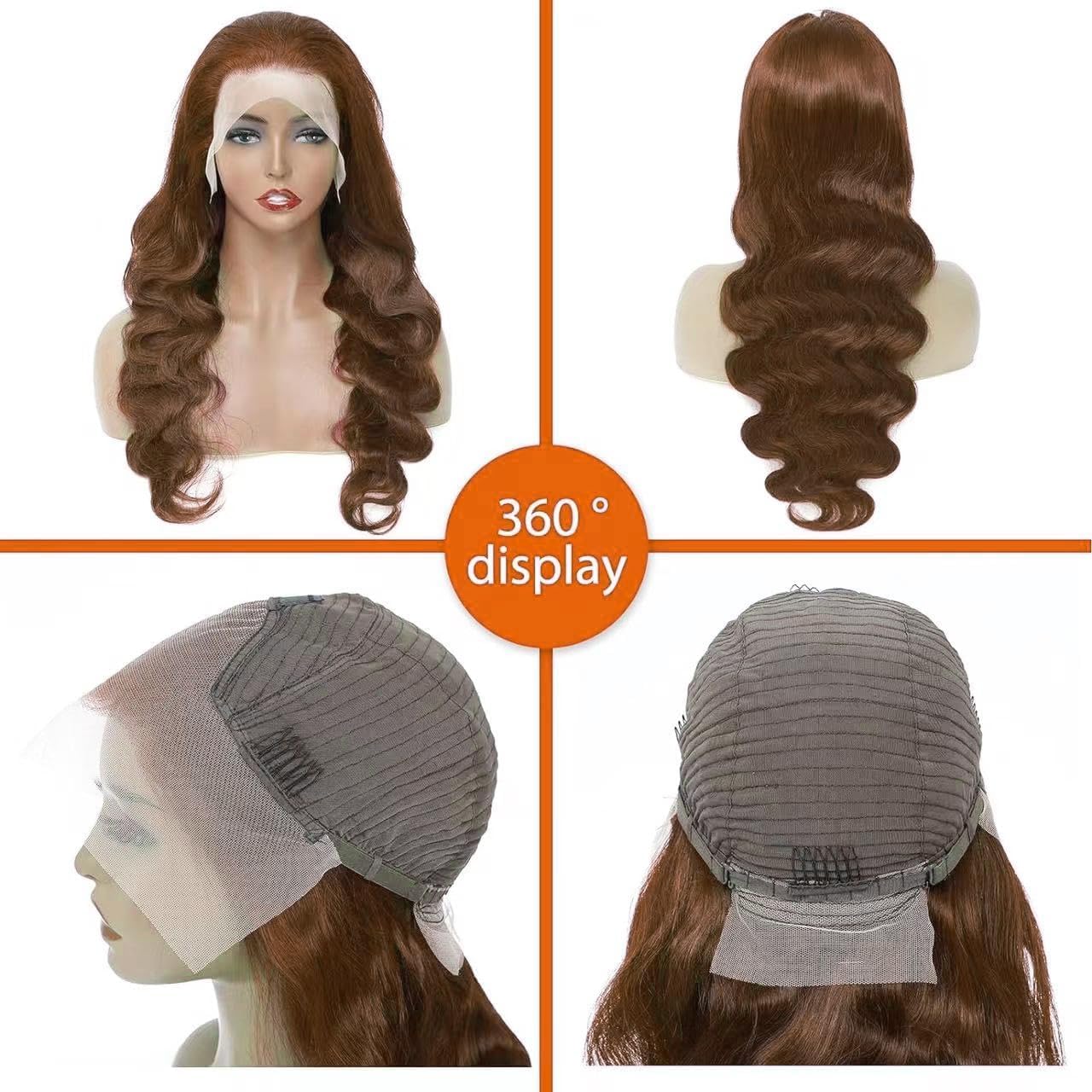 26-inch (approx. 26 cm) Chocolate Brown 13x6 Body Wavy Lace Front Wig, Real Hair Pre-plucked (Includes Baby Hair), 180 Density #4, Colored Brown HD Lace Front Wig for Women