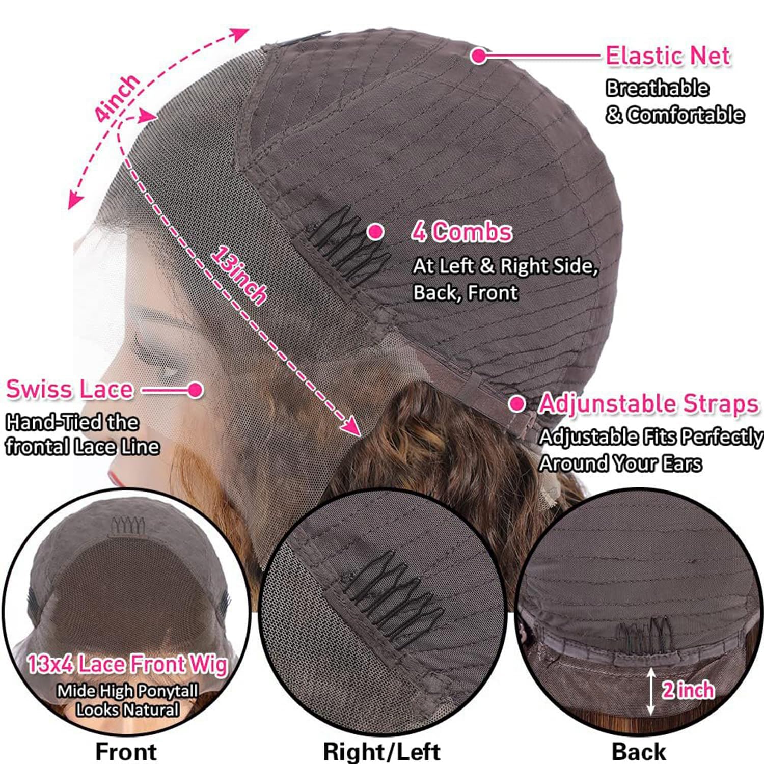 NVL Lace Front Wig, Real Human Hair Pre-plucked Baby Hair 200 Density 13x4 HD Transparent Straight Lace Front Wig, Suitable for Women, Real Hair, No Glue (4/27 High Gloss Deep Wave Lace Front Wig, 22 inches)