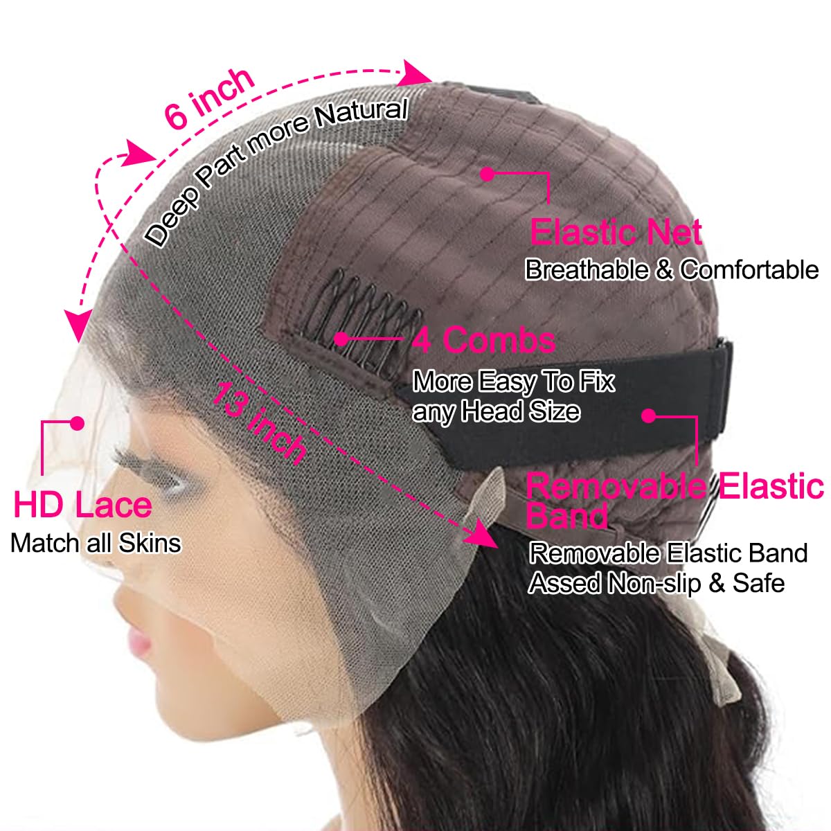 Worldnewhair 13x6 Lace Front Wig with Wavy Body, 24 Inches - 200% Density, Glue-Free, Real Hair, 13x6 Lace Front Wig, Suitable for Black Women